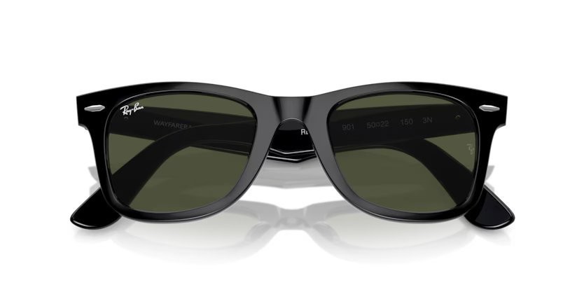 Sunglasses Ray-Ban Wayfarer Classic RB 2140 (901) color nero lucido shape square lenses g-15 crystal green