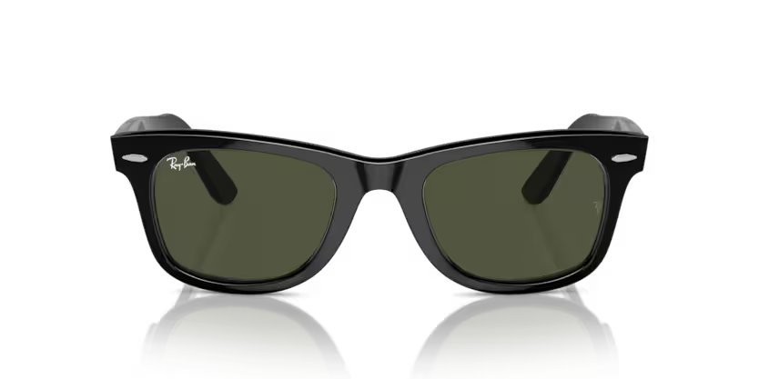 Sunglasses Ray-Ban Wayfarer Classic RB 2140 (901) color nero lucido shape square lenses g-15 crystal green