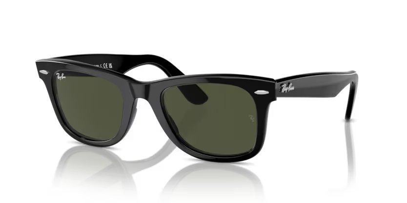 Sunglasses Ray-Ban Wayfarer Classic RB 2140 (901) color nero lucido shape square lenses g-15 crystal green