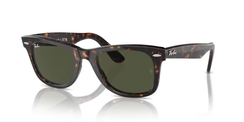 Occhiali da sole Ray-Ban Wayfarer Classic RB 2140 (902) colore tortoise forma quadrato lenti crystal green