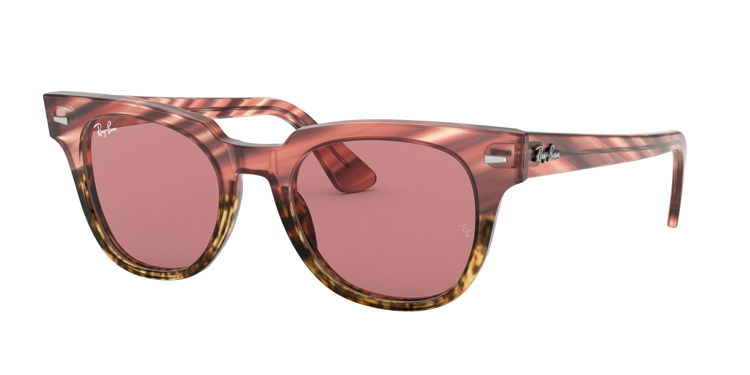 Sunglasses Ray-Ban Meteor RB 2168 (1253U0) color beige e rosa striato shape square lenses fotocromatica violetto specchiato oro