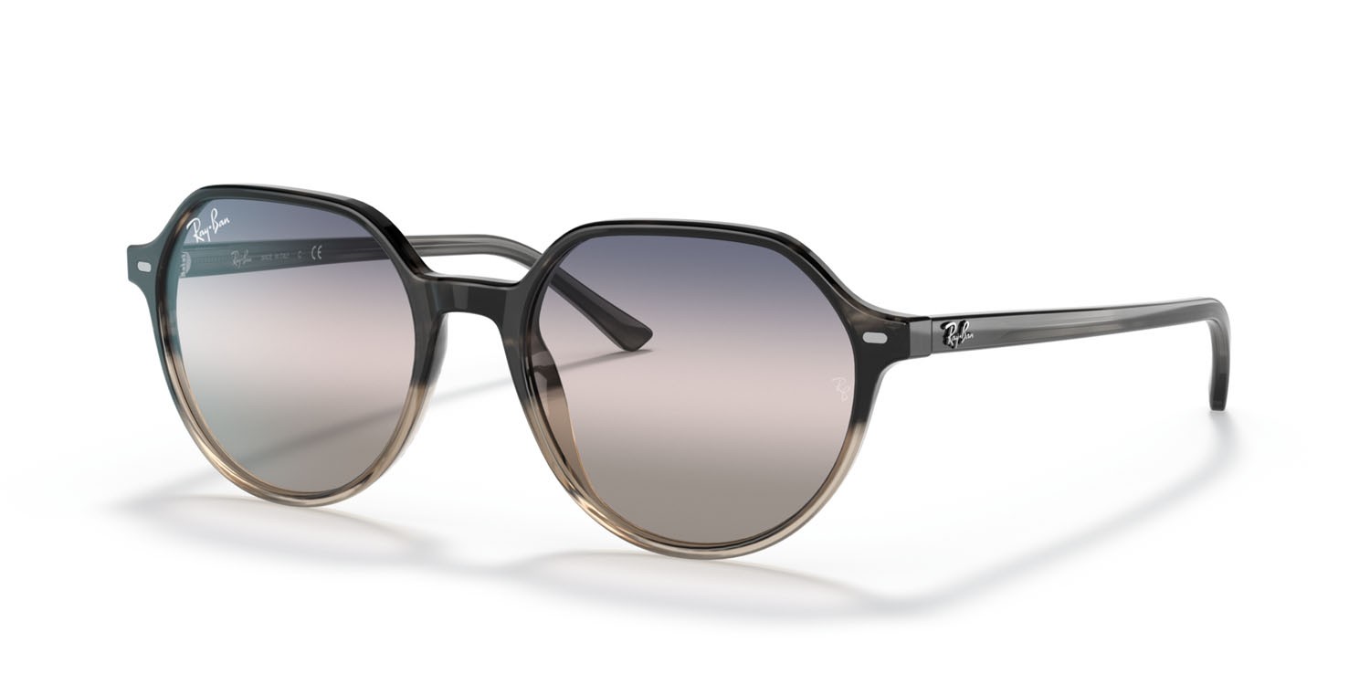 Sonnenbrillen Ray-Ban Thalia RB 2195 (1326GE) farbe havana grigio form quadratisch gläser rosa/blu sfumato