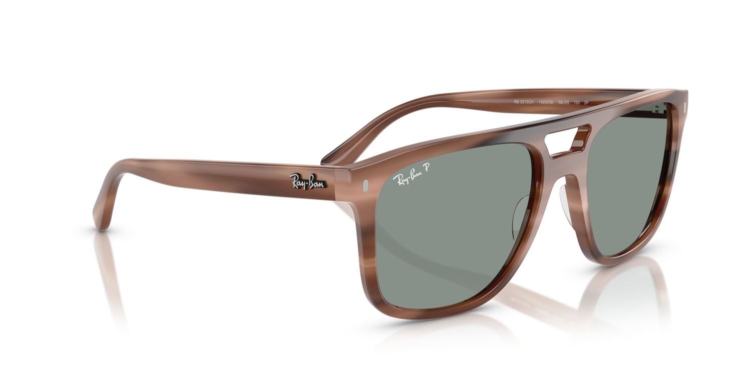 Occhiali da sole Ray-Ban RB 2213CH (1423O9) colore marrone havana forma quadrato lenti polarized azzurro