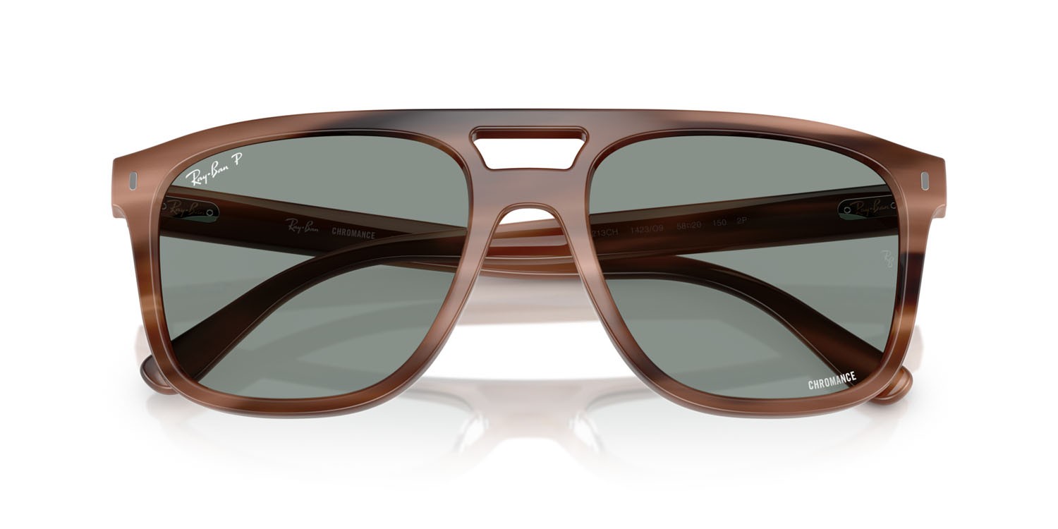 Occhiali da sole Ray-Ban RB 2213CH (1423O9) colore marrone havana forma quadrato lenti polarized azzurro
