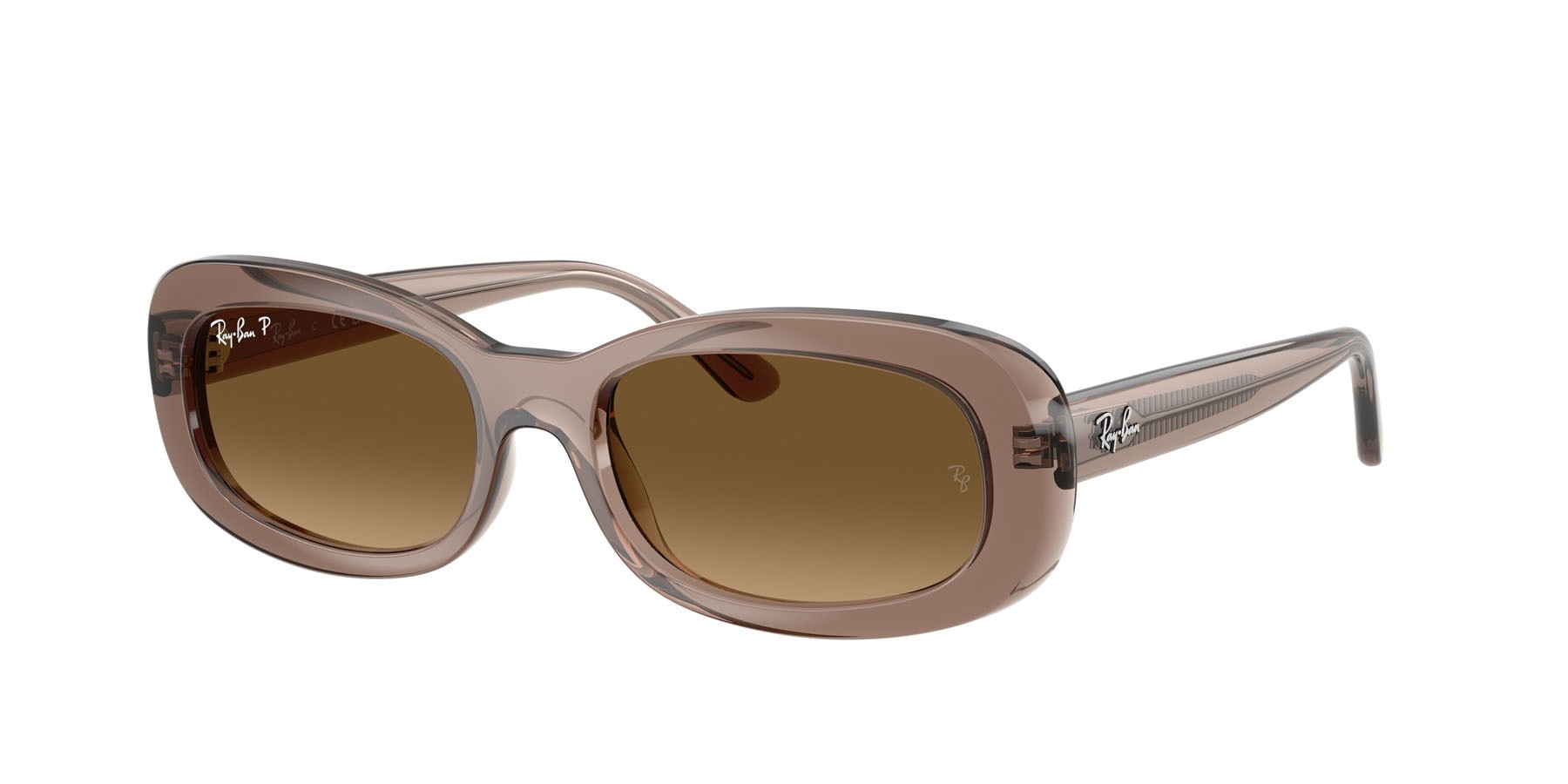 Sunglasses Ray-Ban RB 2221 (6827M2) color beige trasparente shape oval lenses gradient brown polarized