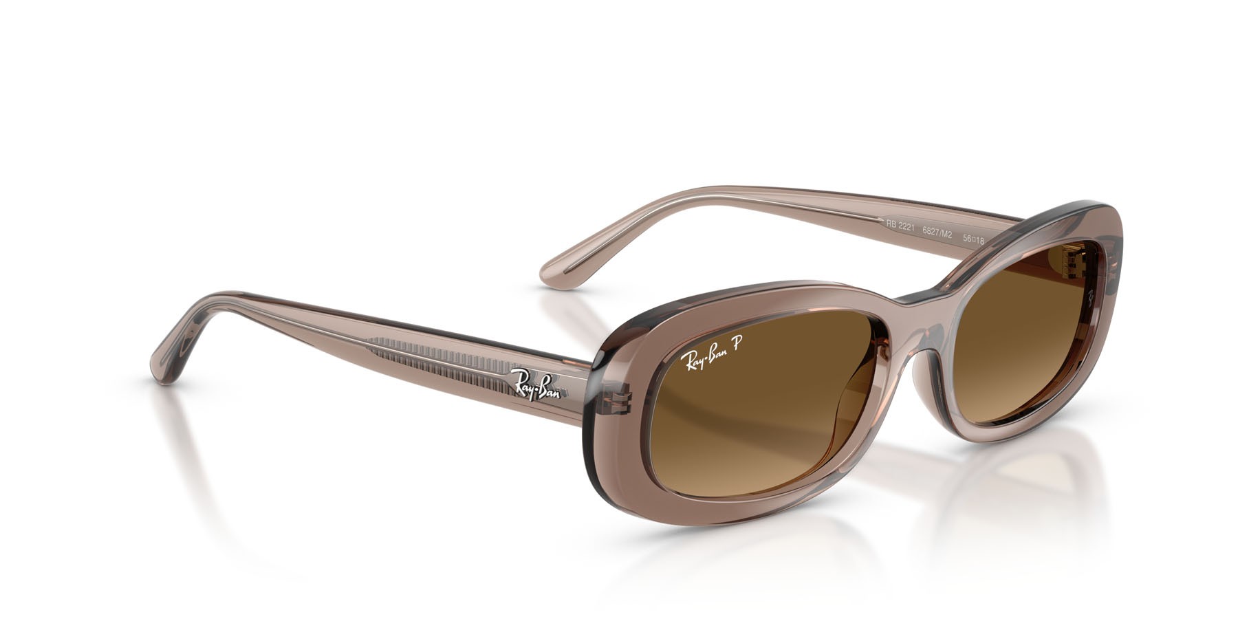 Sunglasses Ray-Ban RB 2221 (6827M2) color beige trasparente shape oval lenses gradient brown polarized