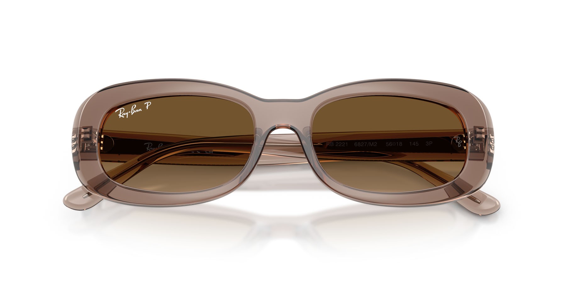 Sunglasses Ray-Ban RB 2221 (6827M2) color beige trasparente shape oval lenses gradient brown polarized