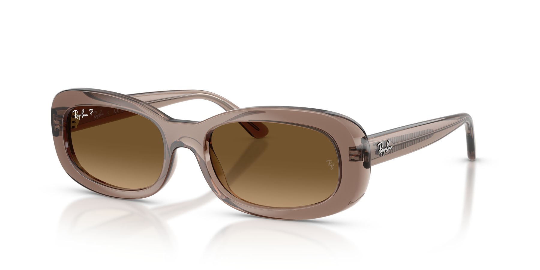 Sunglasses Ray-Ban RB 2221 (6827M2) color beige trasparente shape oval lenses gradient brown polarized