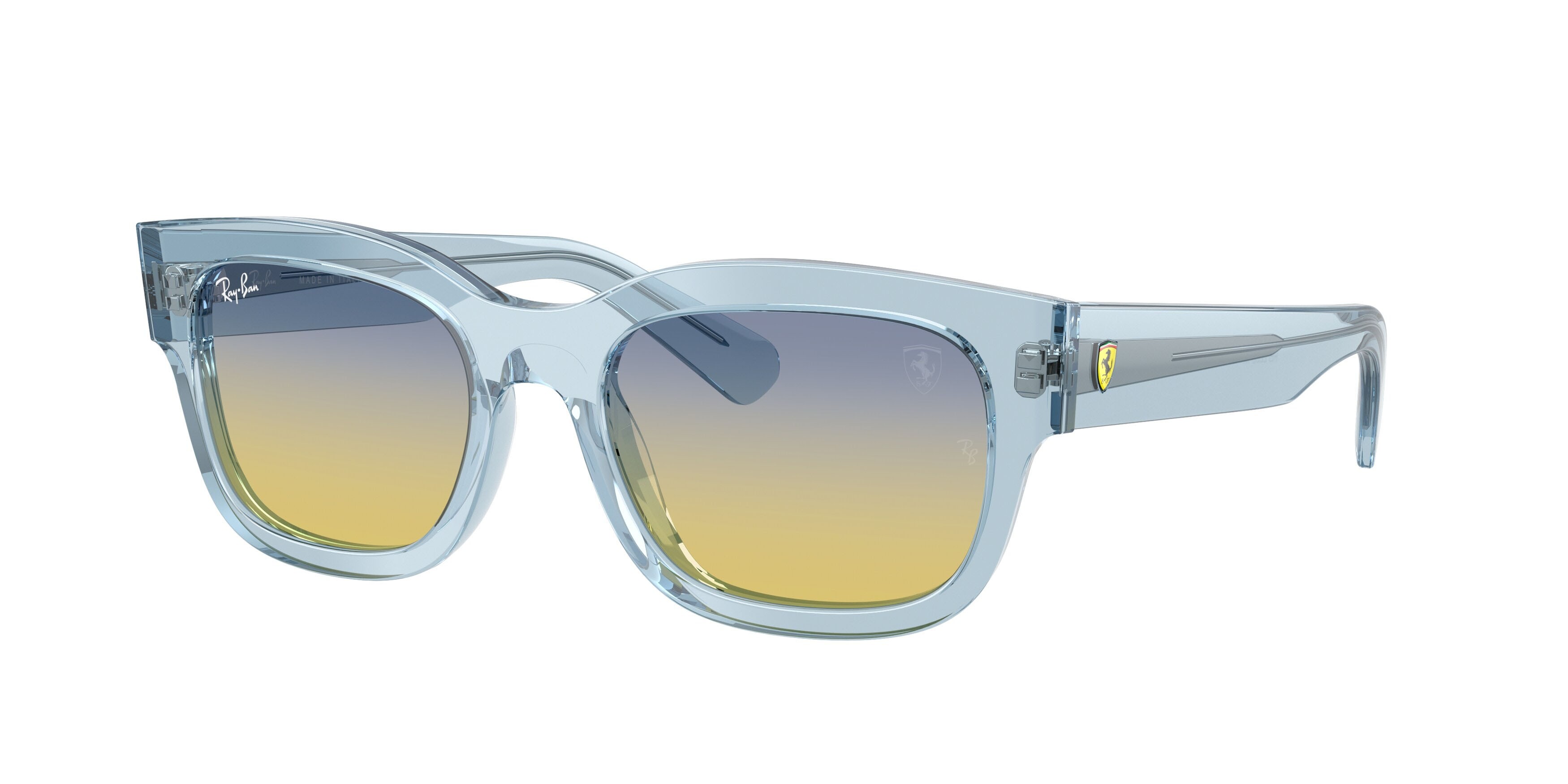 Sonnenbrillen Ray-Ban Scuderia Ferrari RB 2228M (F708EI) farbe azzurro trasparente form quadratisch gläser gradient yellow/blue