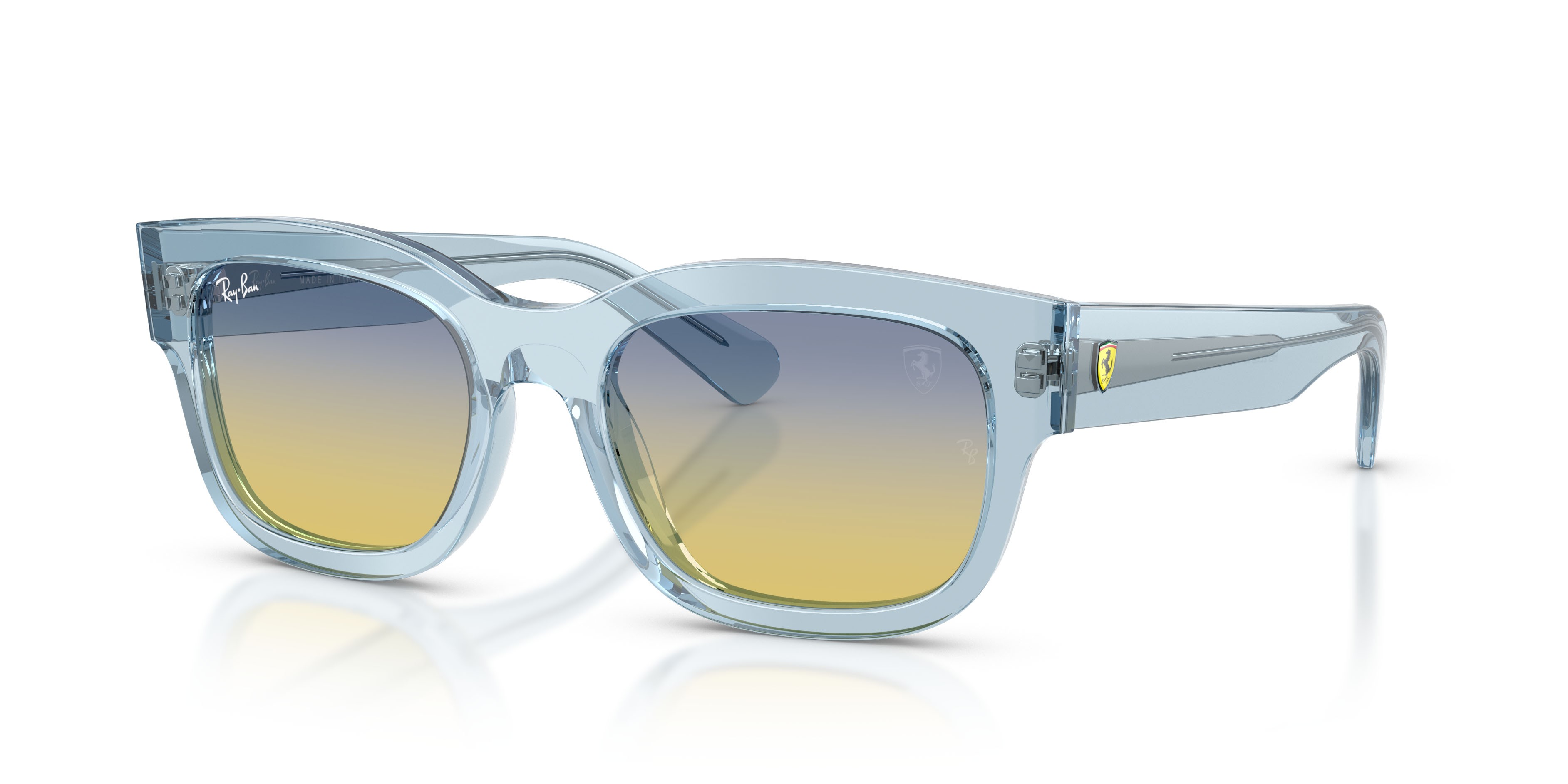 Sonnenbrillen Ray-Ban Scuderia Ferrari RB 2228M (F708EI) farbe azzurro trasparente form quadratisch gläser gradient yellow/blue