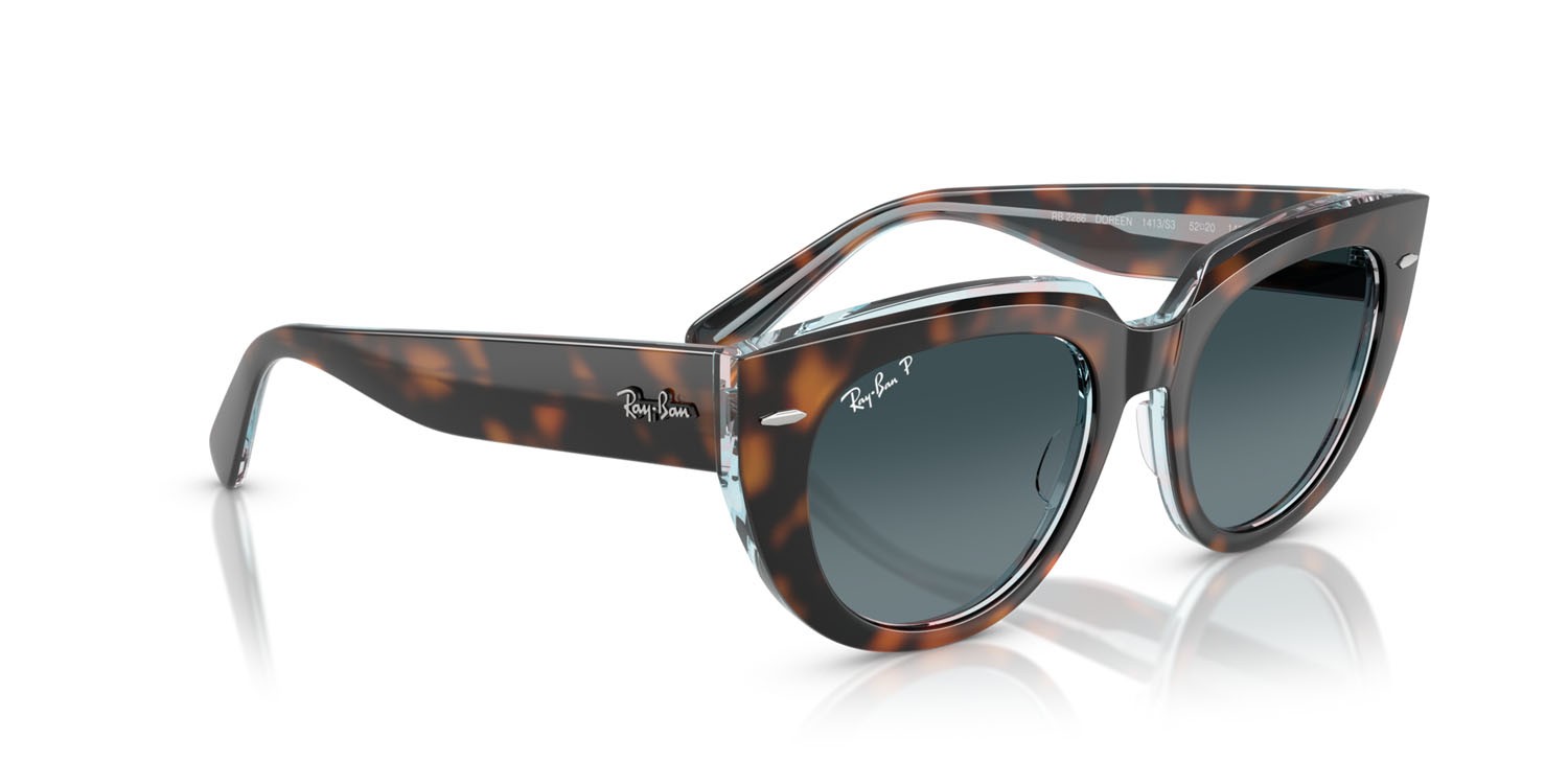 Sonnenbrillen Ray-Ban Doreen RB 2286 (1413S3) farbe havana scuro su multicolor trasparente form quadratisch gläser polarizzata blu sfumato