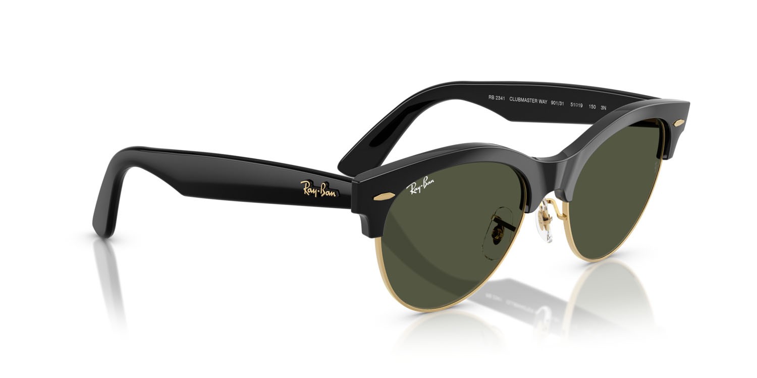 Occhiali da sole Ray-Ban Clubmaster Way RB 2341 (901/31) colore nero su oro forma quadrato lenti verde