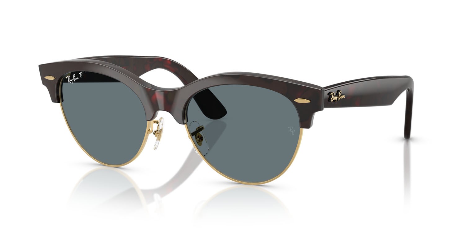 Sonnenbrillen Ray-Ban Clubmaster Way RB 2341 (990/3R) farbe havana rosso su oro form quadratisch gläser polarizzata blu scuro