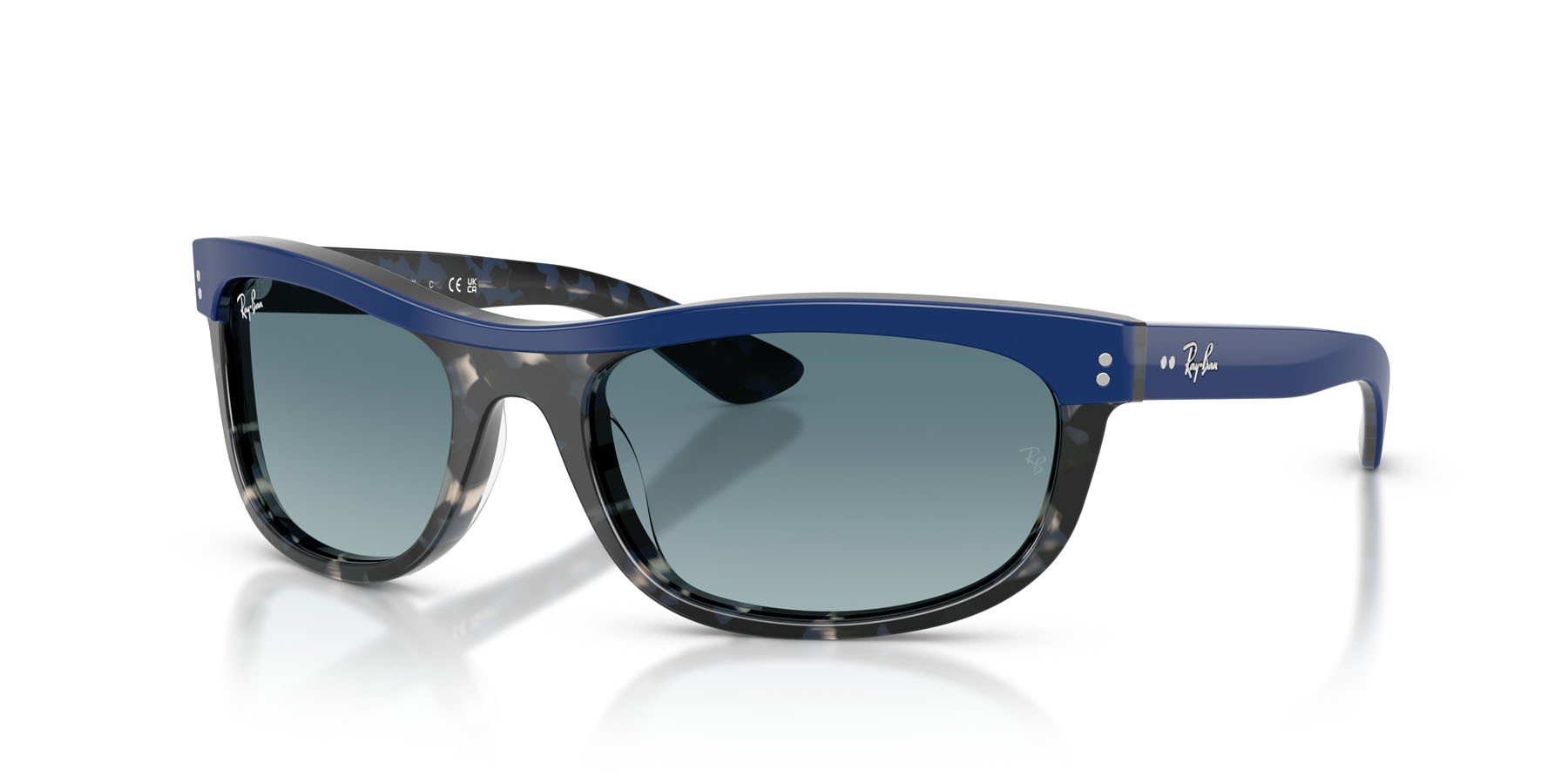 Sonnenbrillen Ray-Ban Balorama RB 2489 (14453M) farbe blu su havana form rechteckig gläser blu sfumato grigio