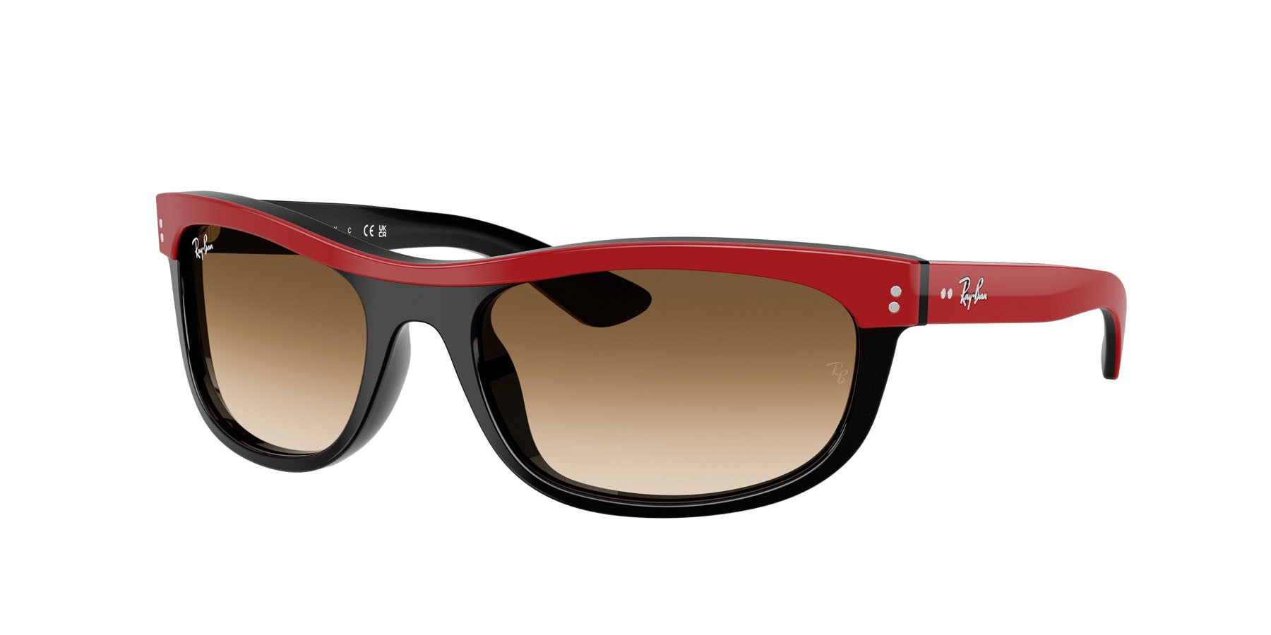 Sonnenbrillen Ray-Ban Balorama RB 2489 (955/51) farbe rosso su nero form rechteckig gläser trasparente sfumato marrone