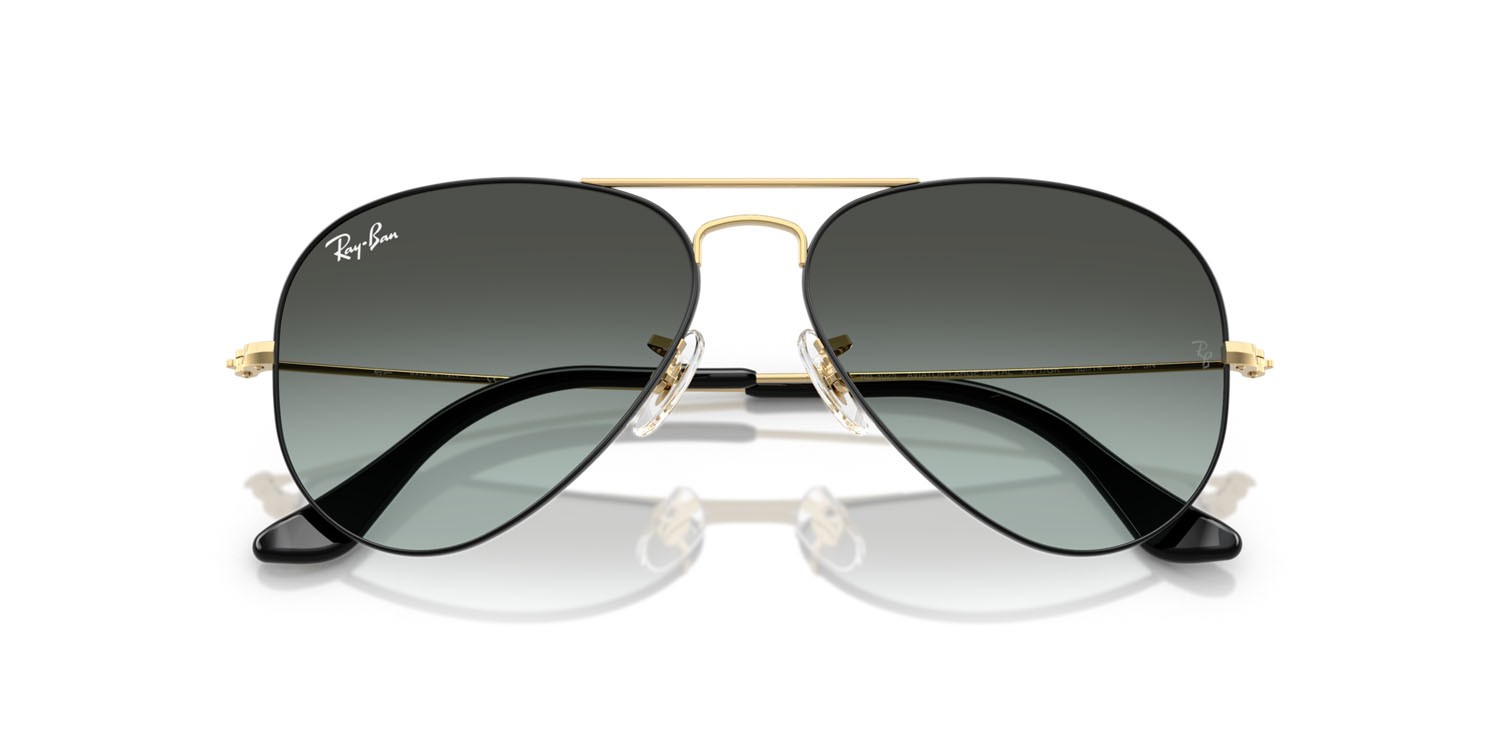 Occhiali da sole Ray-Ban Aviator RB 3025 (9271GK) colore nero su arista forma aviator lenti blu vintage sfumato nero
