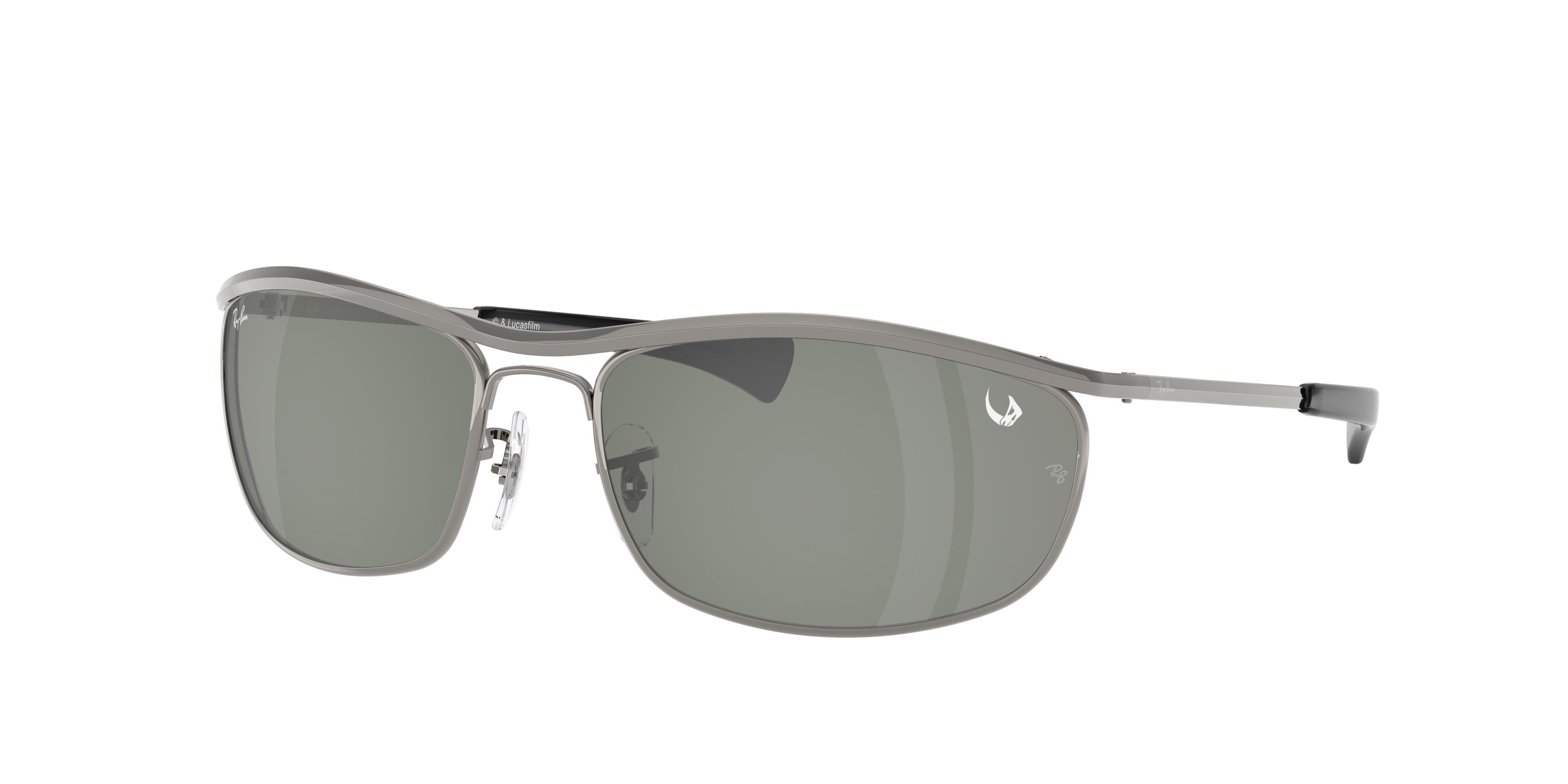Sunglasses Ray-Ban Olympian I Deluxe Star Wars RB 3119M (928040) color gunmetal shape oval lenses verde specchiato argento