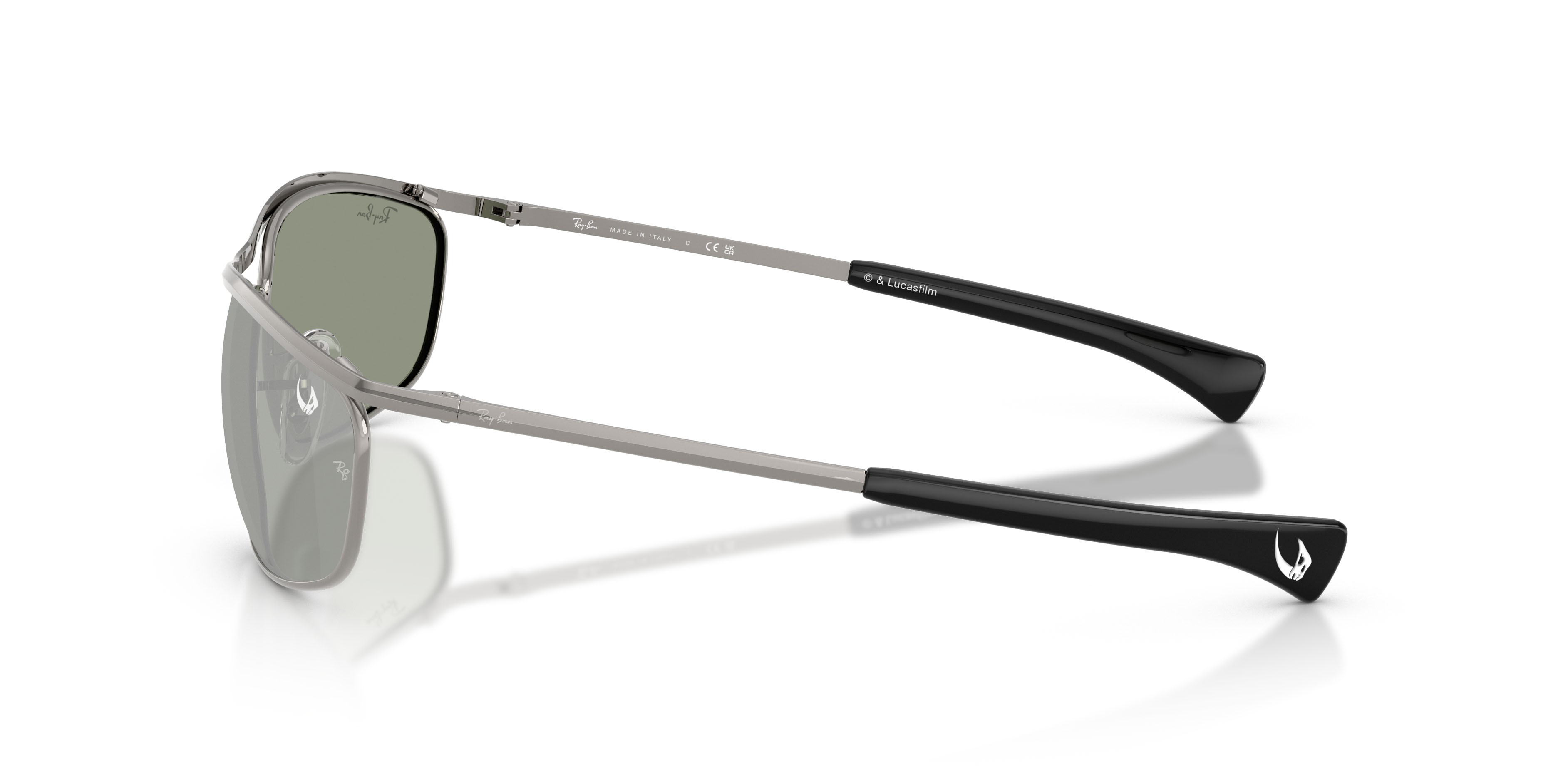 Sunglasses Ray-Ban Olympian I Deluxe Star Wars RB 3119M (928040) color gunmetal shape oval lenses verde specchiato argento