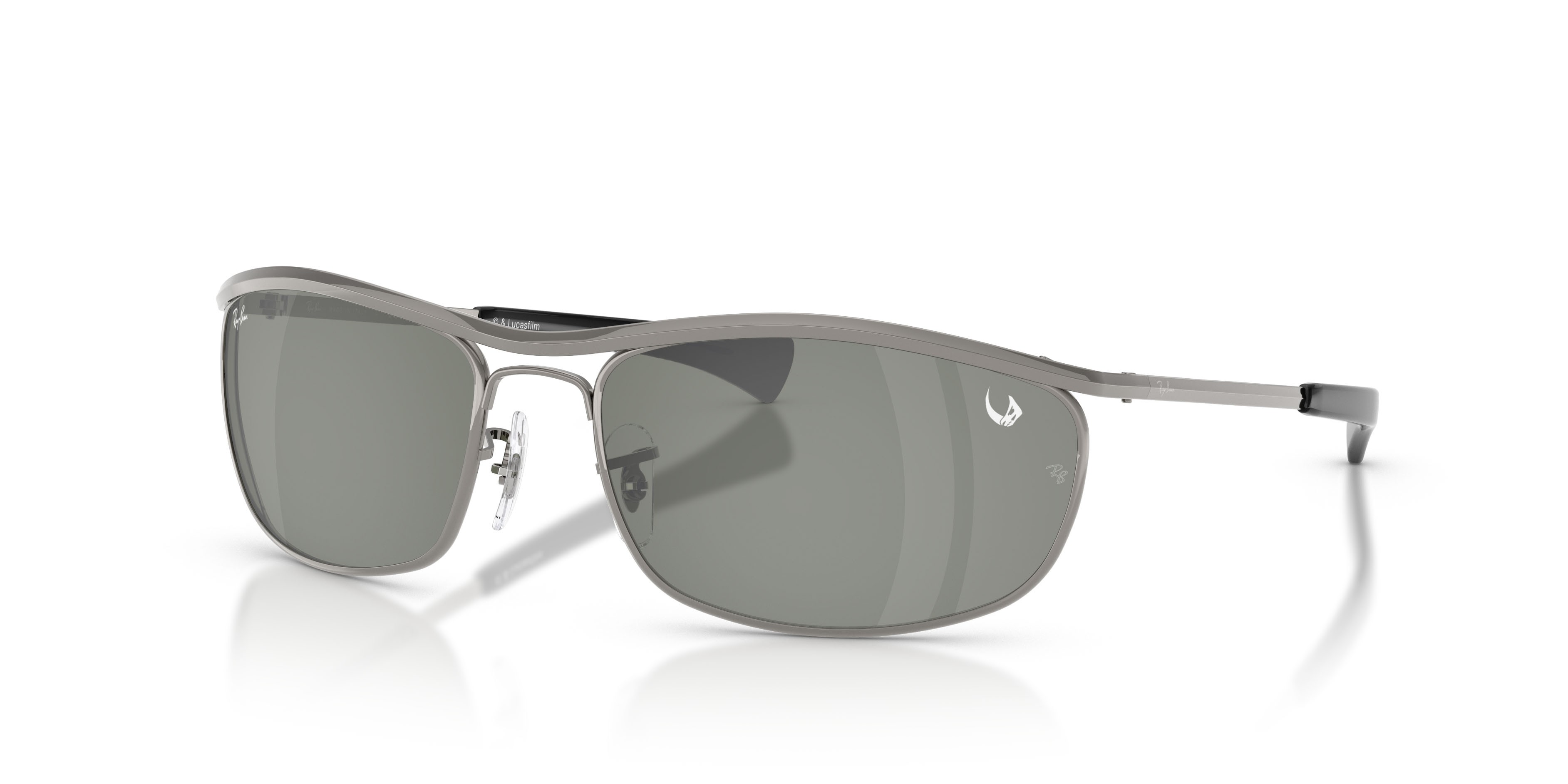 Sunglasses Ray-Ban Olympian I Deluxe Star Wars RB 3119M (928040) color gunmetal shape oval lenses verde specchiato argento