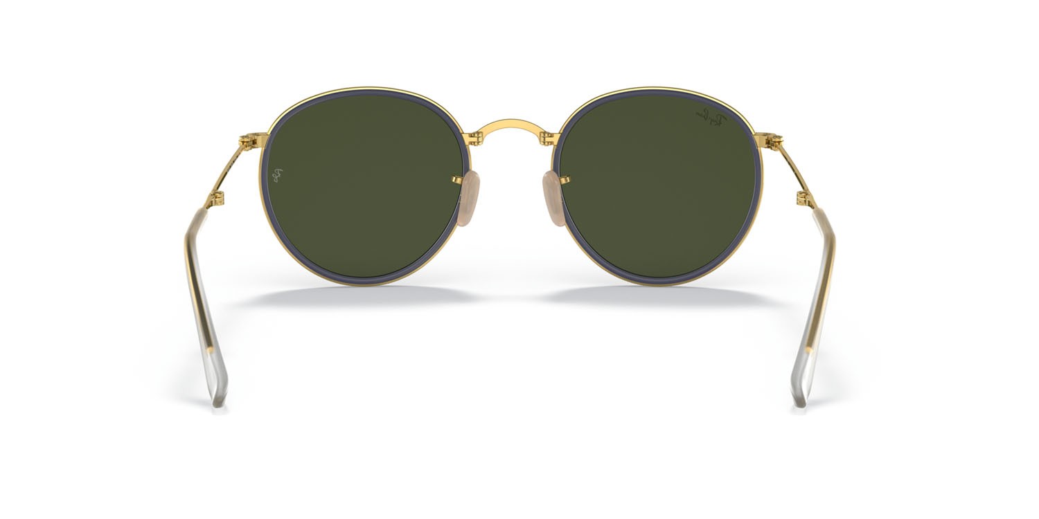 Occhiali da sole Ray-Ban Round Folding I RB 3517 (001/30) colore arista gold forma rotondo lenti flash argento
