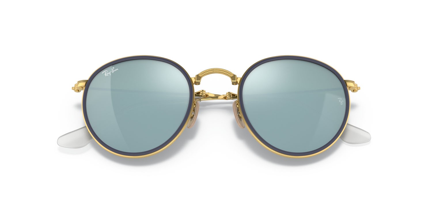Occhiali da sole Ray-Ban Round Folding I RB 3517 (001/30) colore arista gold forma rotondo lenti flash argento