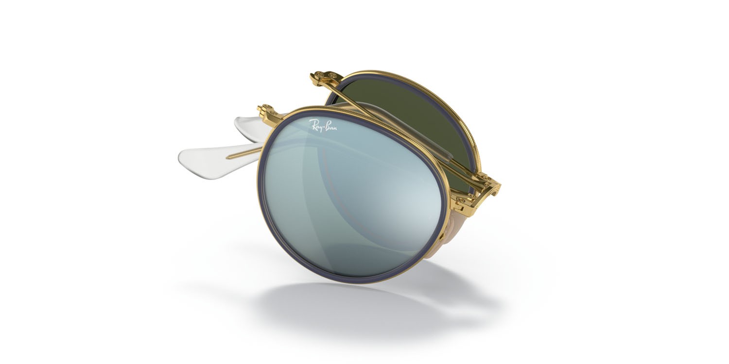 Occhiali da sole Ray-Ban Round Folding I RB 3517 (001/30) colore arista gold forma rotondo lenti flash argento