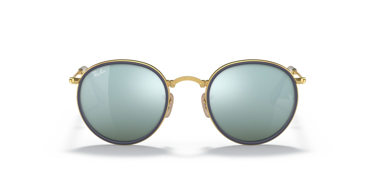 Occhiali da sole Ray-Ban Round Folding I RB 3517 (001/30) colore arista gold forma rotondo lenti flash argento