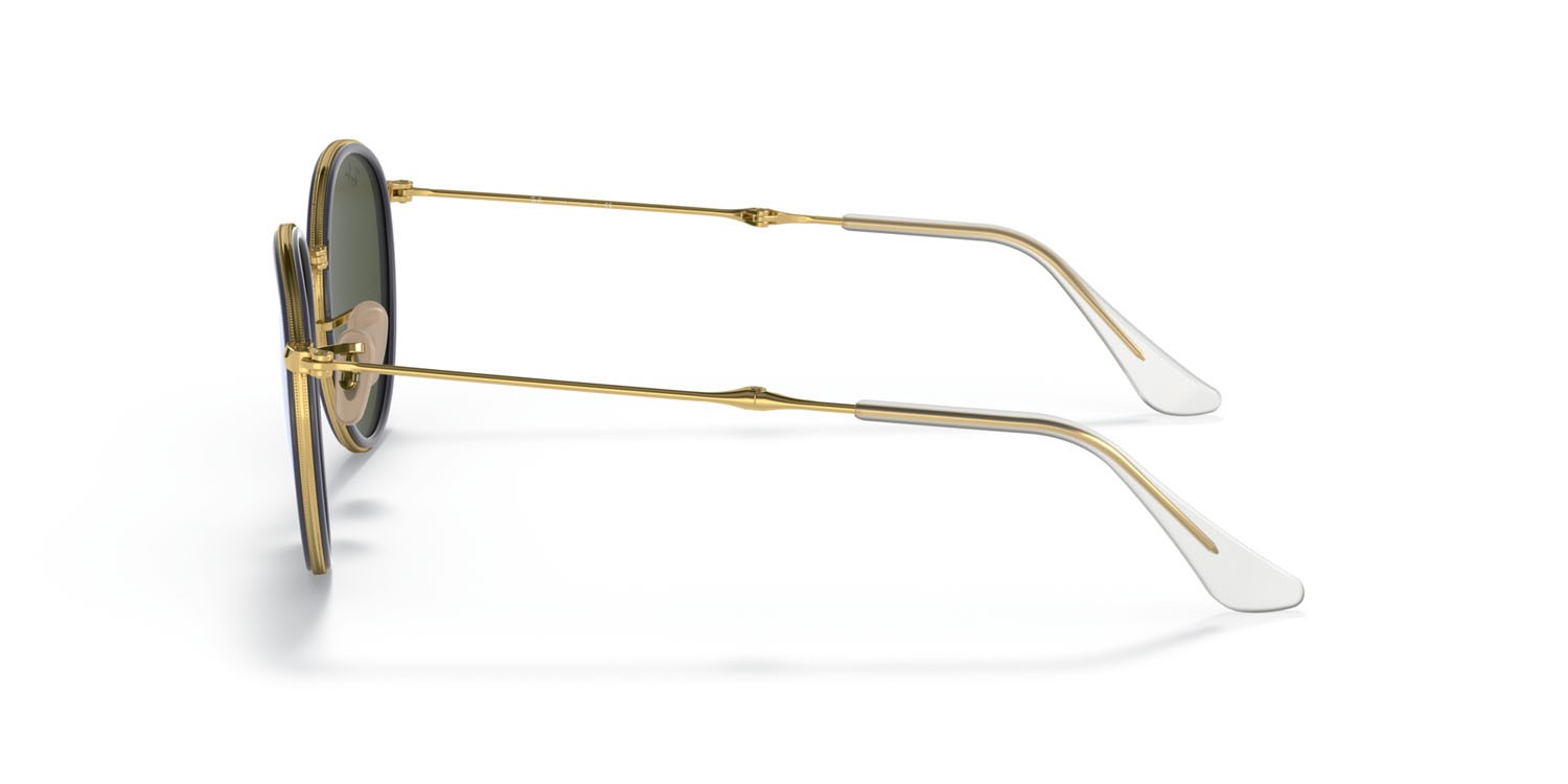 Occhiali da sole Ray-Ban Round Folding I RB 3517 (001/30) colore arista gold forma rotondo lenti flash argento