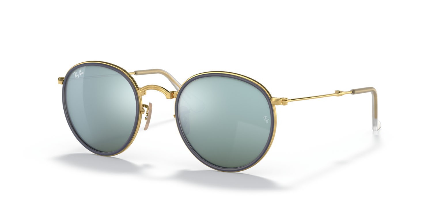 Occhiali da sole Ray-Ban Round Folding I RB 3517 (001/30) colore arista gold forma rotondo lenti flash argento