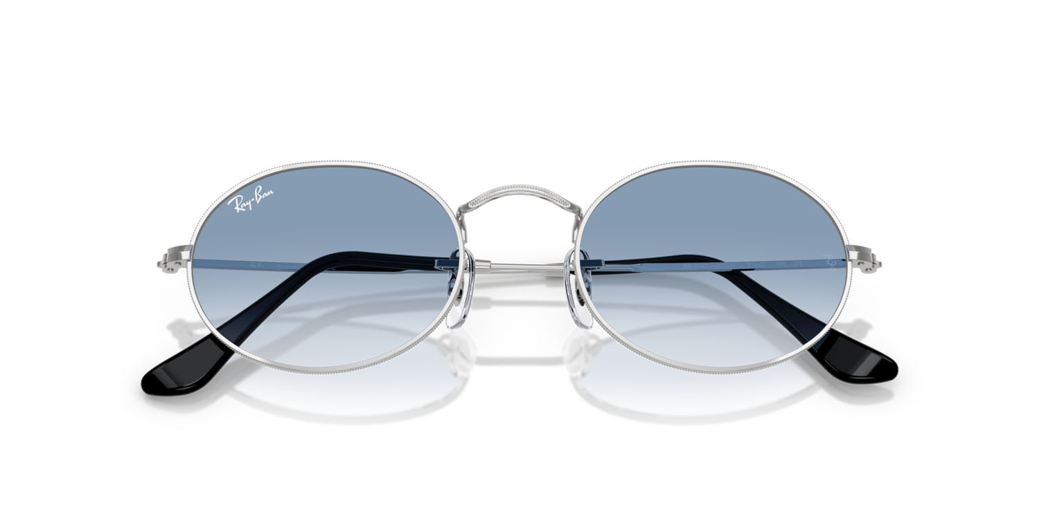 Sonnenbrillen Ray-Ban Oval RB 3547 (003/3F) farbe argento form oval gläser trasparente sfumato blu