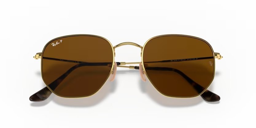Occhiali da sole Ray-Ban Hexagonal Flat Lenses RB 3548N (001/57) colore gold forma quadrato lenti polar brown