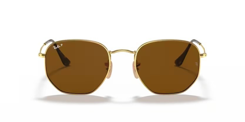 Occhiali da sole Ray-Ban Hexagonal Flat Lenses RB 3548N (001/57) colore gold forma quadrato lenti polar brown