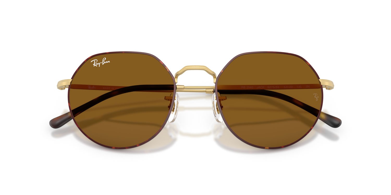 Occhiali da sole Ray-Ban Jack RB 3565 (927533) colore havana opaco su oro arista opaco forma irregolare lenti marrone