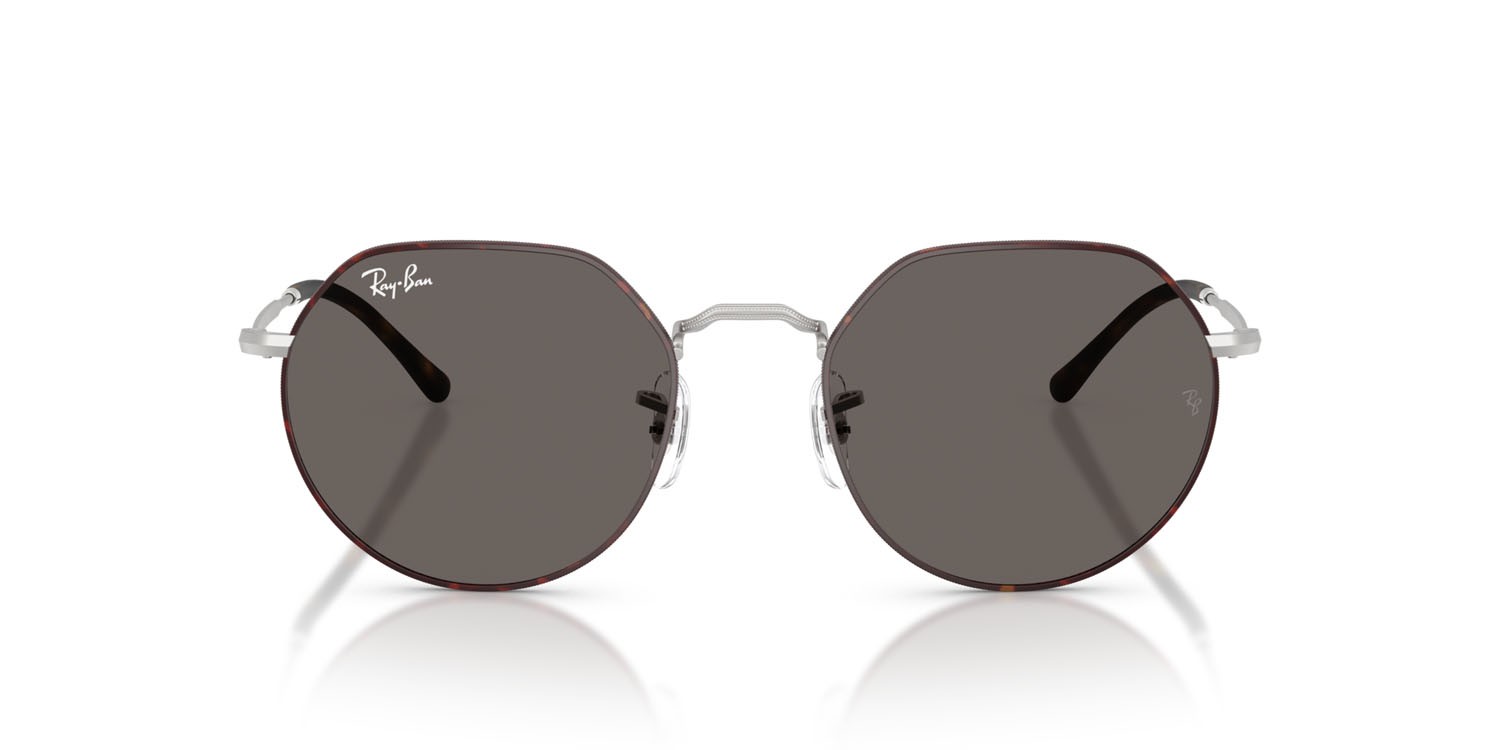 Occhiali da sole Ray-Ban Jack RB 3565 (9277B1) colore havana opaco su argento opaco forma irregolare lenti grigio scuro