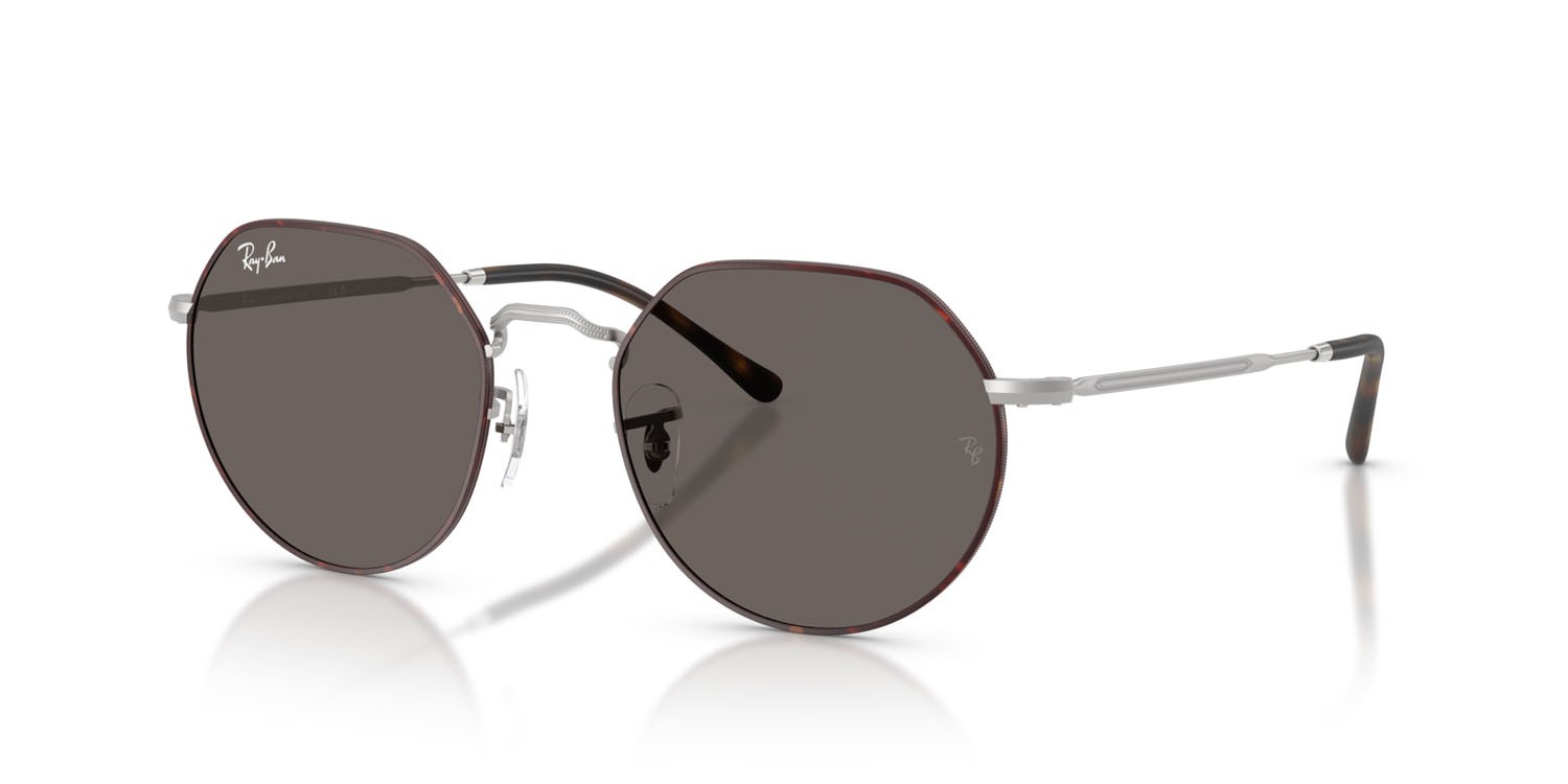 Occhiali da sole Ray-Ban Jack RB 3565 (9277B1) colore havana opaco su argento opaco forma irregolare lenti grigio scuro