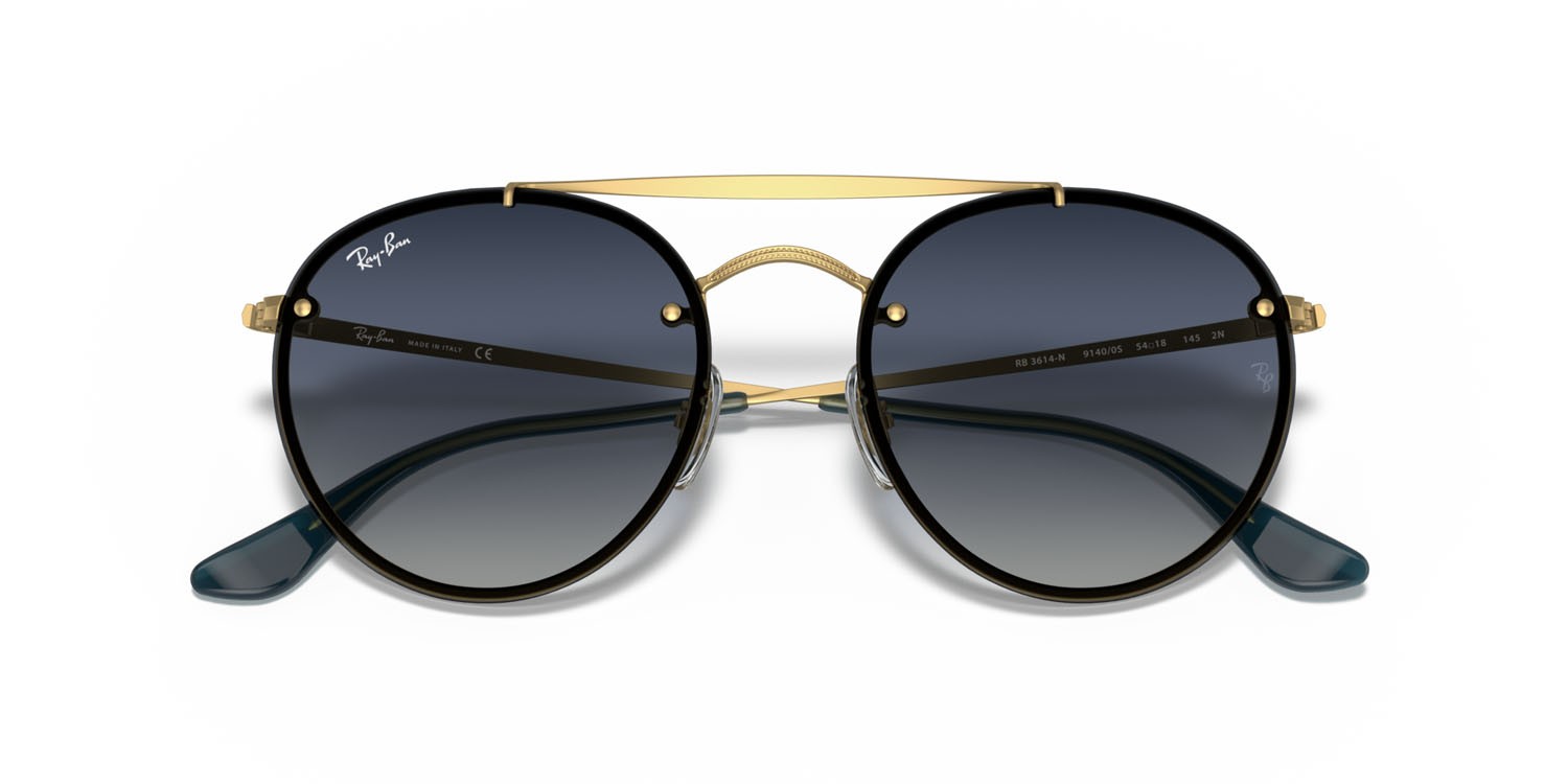 Sonnenbrillen Ray-Ban Blaze Round Doublebridge RB 3614N (91400S) farbe oro form rund gläser blu sfumato specchiato