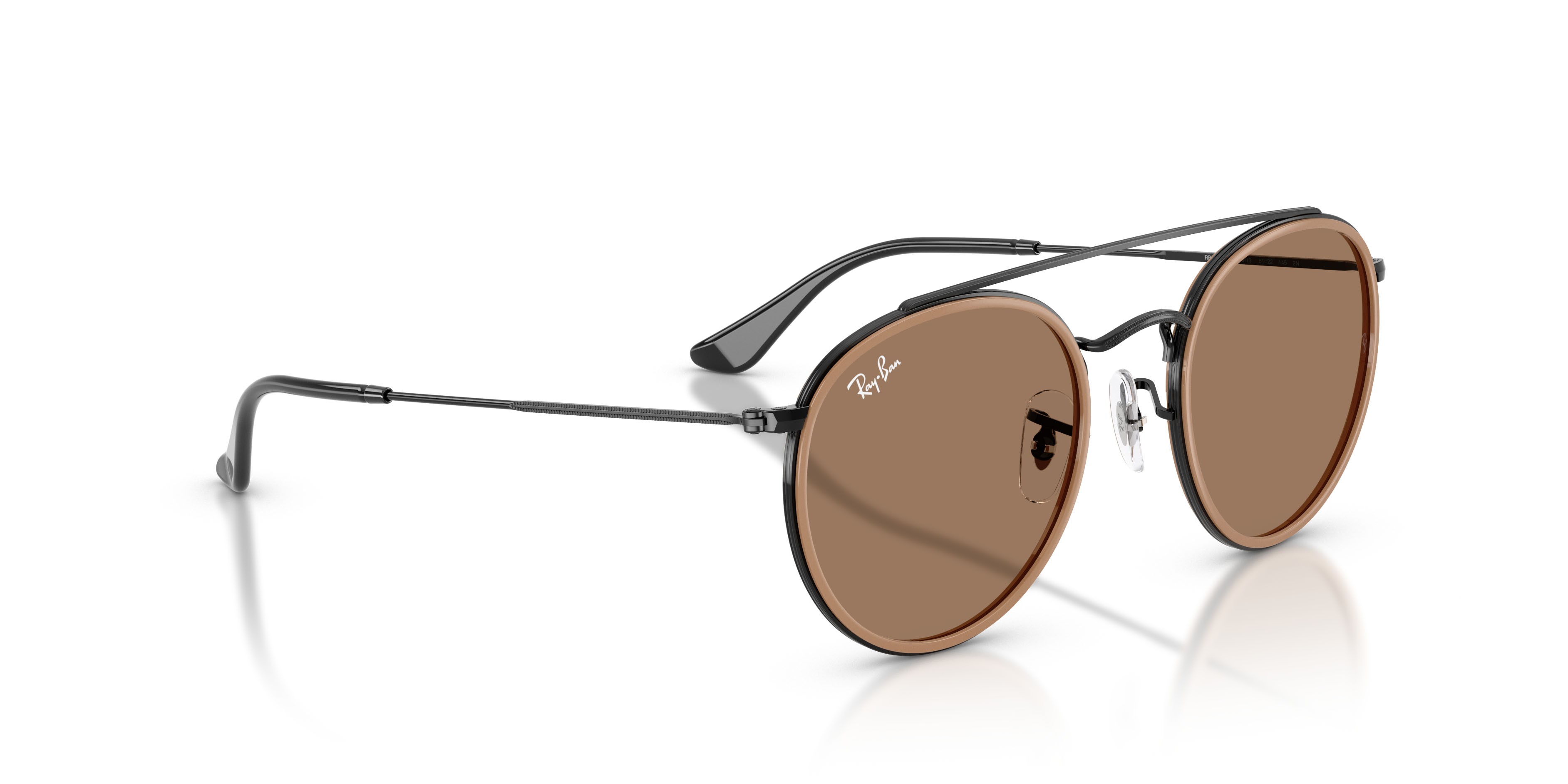 Sonnenbrillen Ray-Ban Round Double Bridge RB 3647N (927973) farbe nero form rund gläser marrone