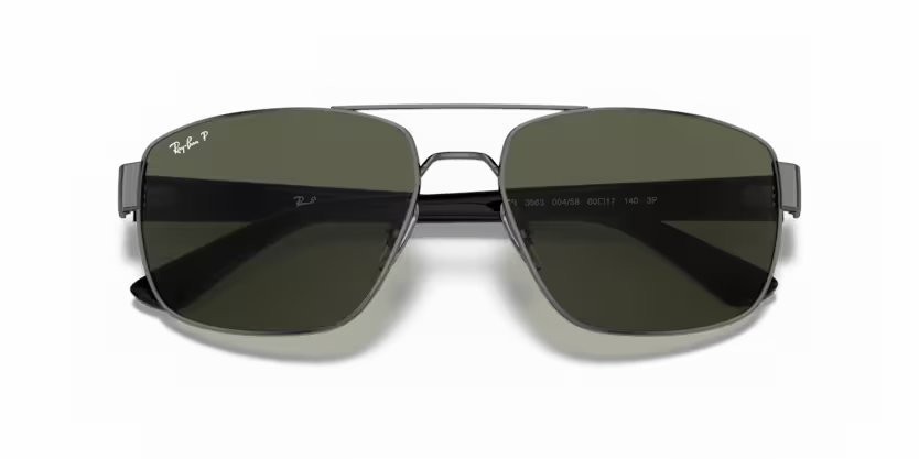 Occhiali da sole Ray-Ban RB 3663 (004/58) colore shiny gunmetal forma irregolare lenti polar green