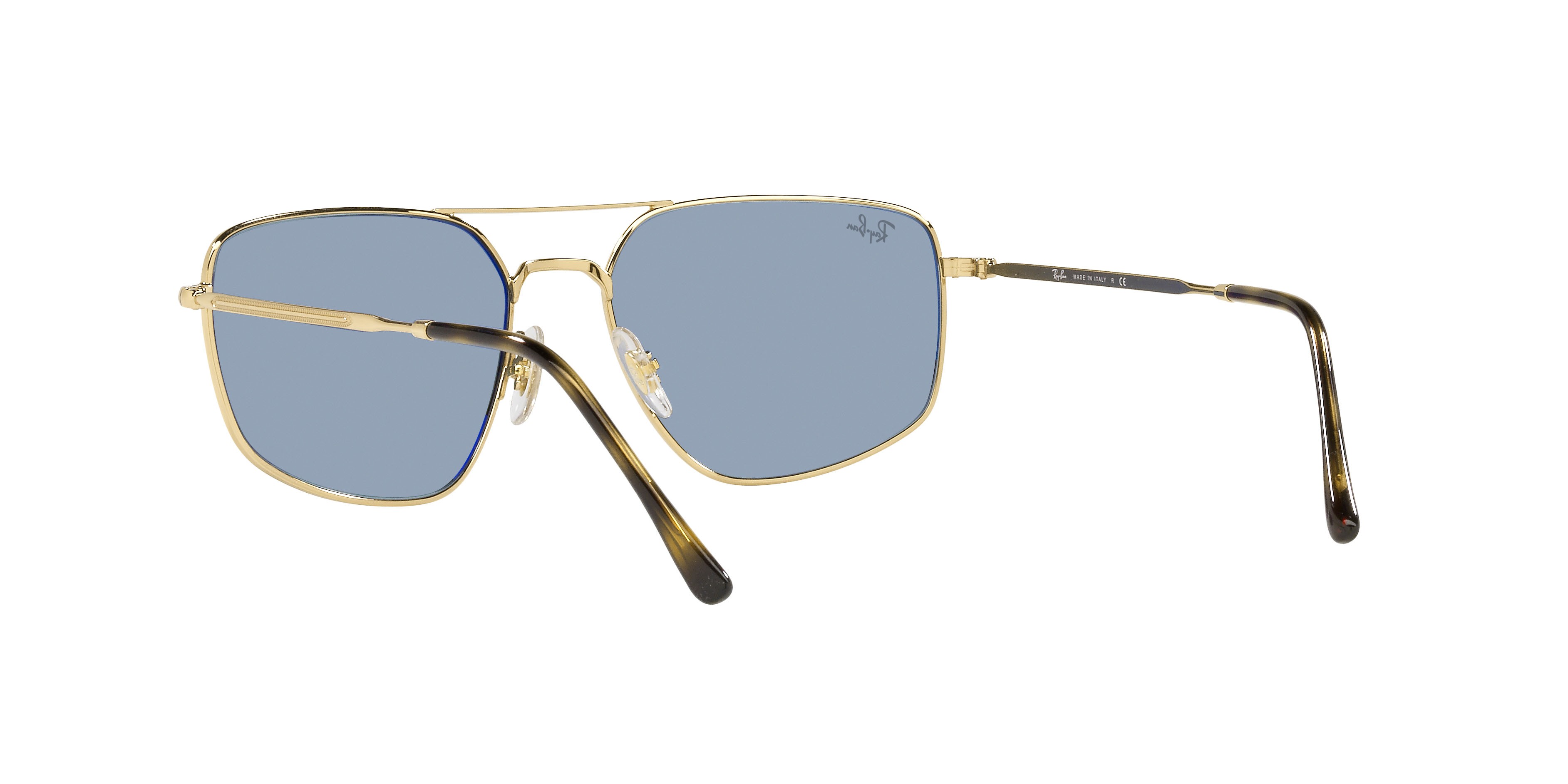 Sonnenbrillen Ray-Ban RB 3666 (001/62) farbe oro arista form unregelmäßig gläser blu