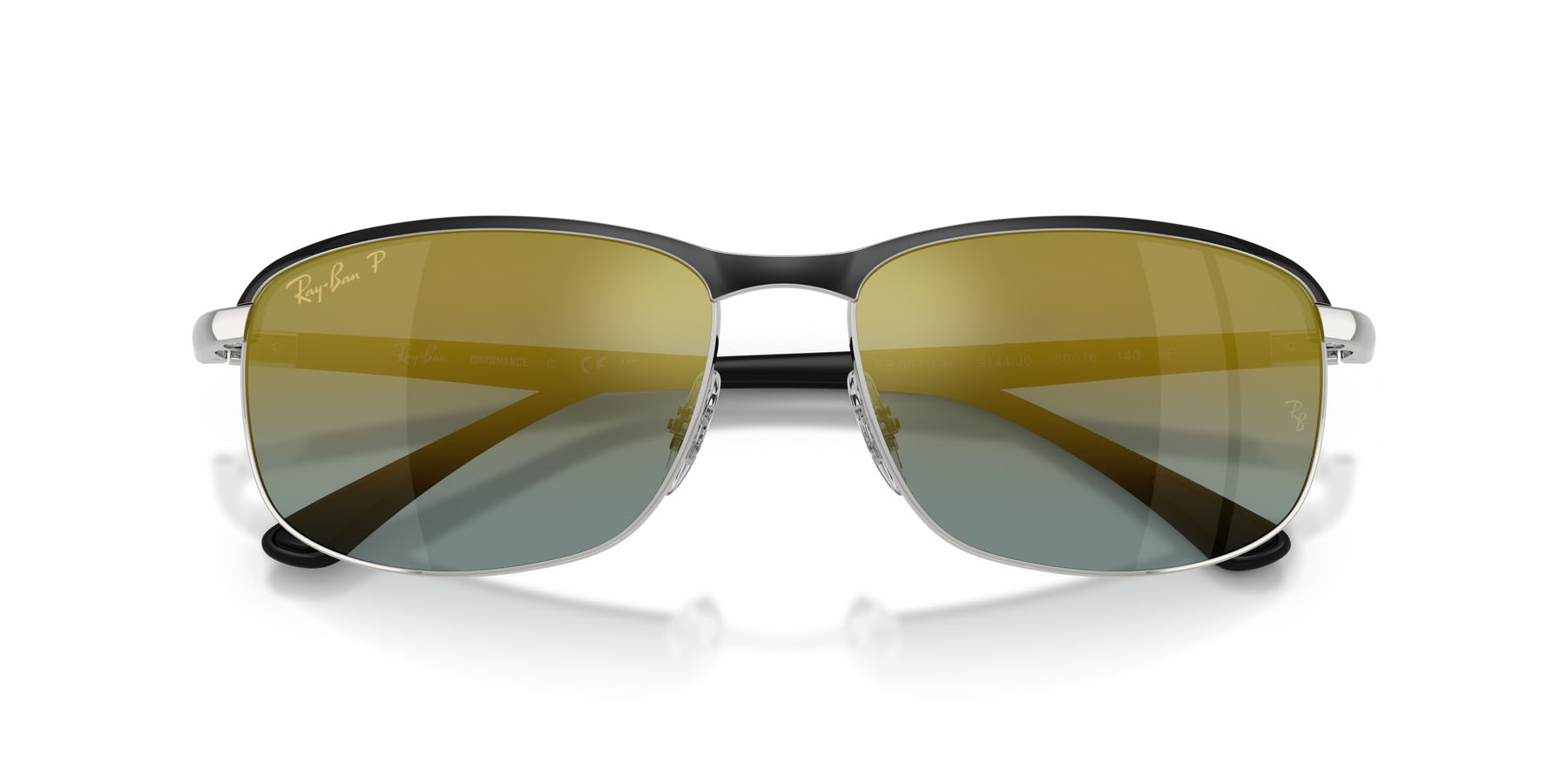 Sonnenbrillen Ray-Ban Chromance RB 3671CH (9144J0) farbe nero su argento form quadratisch gläser oro sfumato