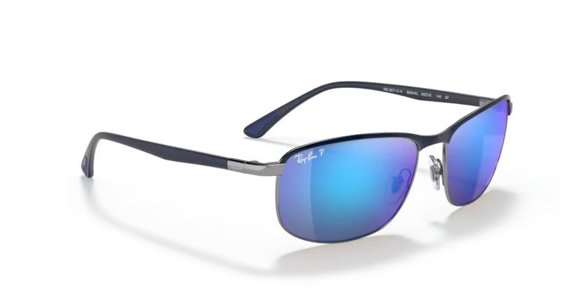Sonnenbrillen Ray-Ban Chromance RB 3671CH (92044L) farbe blue on gunmetal form quadratisch gläser polar grey mirror blue