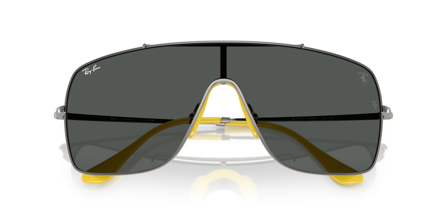 Occhiali da sole Ray-Ban Scuderia Ferrari RB 3697M (F03087) colore gunmetal forma quadrato lenti grigio scuro