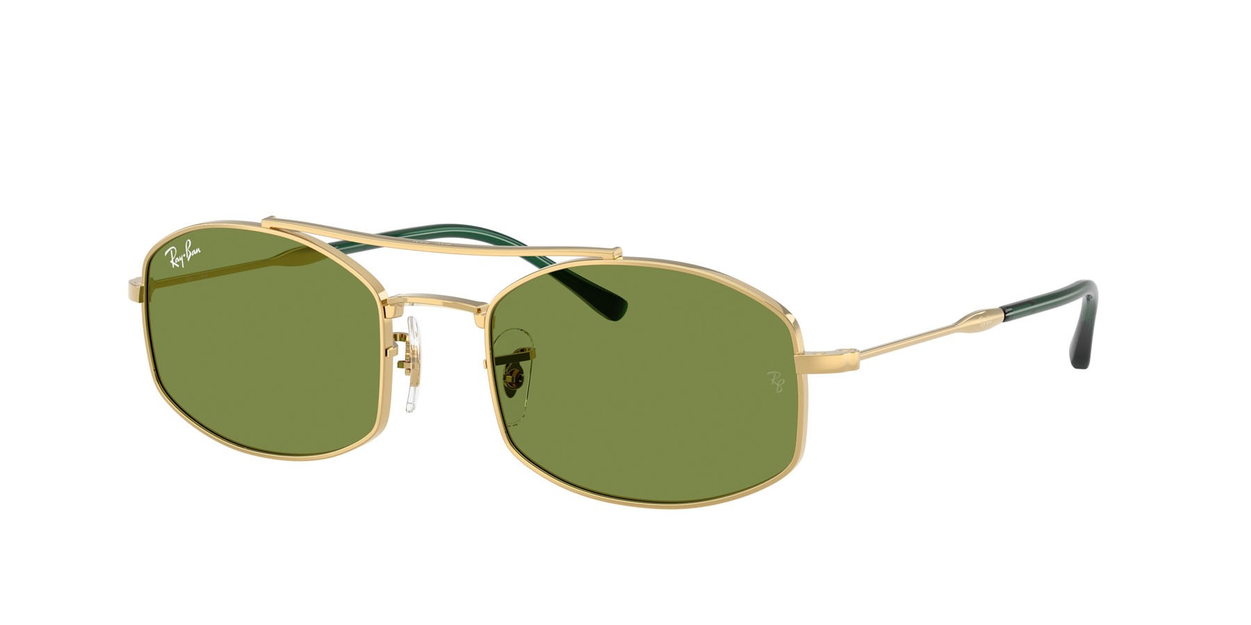 Sunglasses Ray-Ban RB 3719 (001/4E) color oro arista shape oval lenses verde