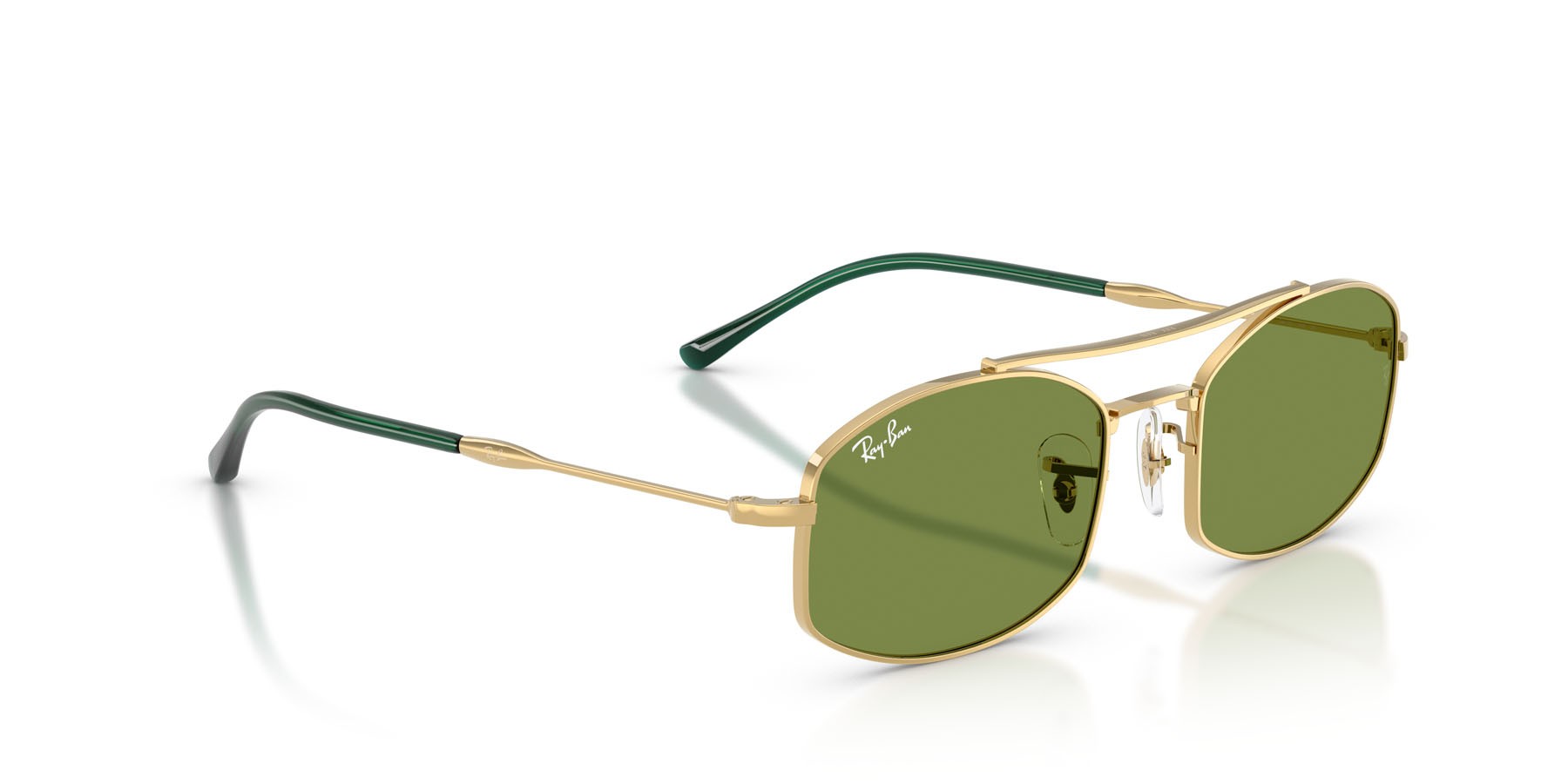 Sunglasses Ray-Ban RB 3719 (001/4E) color oro arista shape oval lenses verde