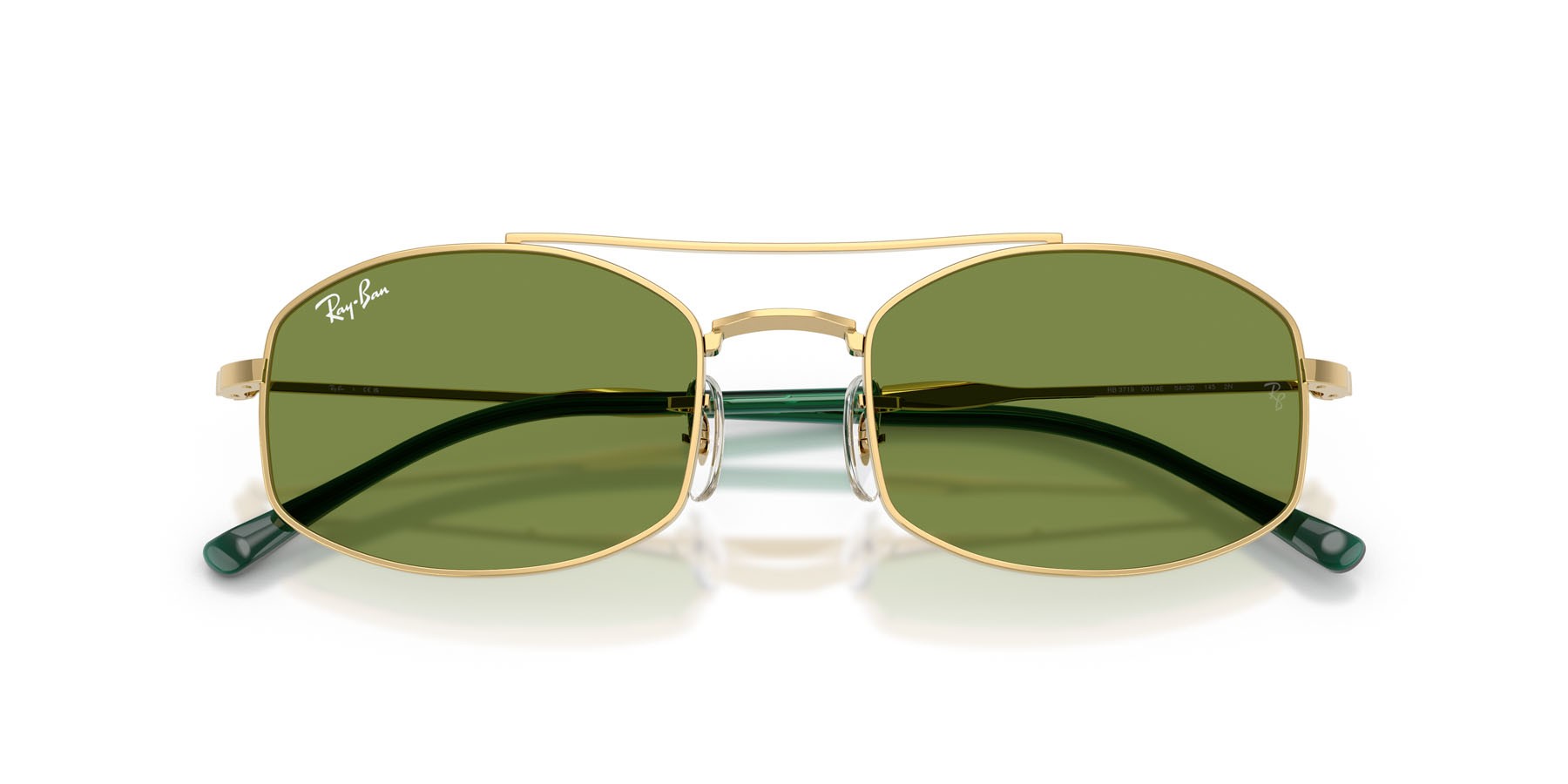 Sunglasses Ray-Ban RB 3719 (001/4E) color oro arista shape oval lenses verde