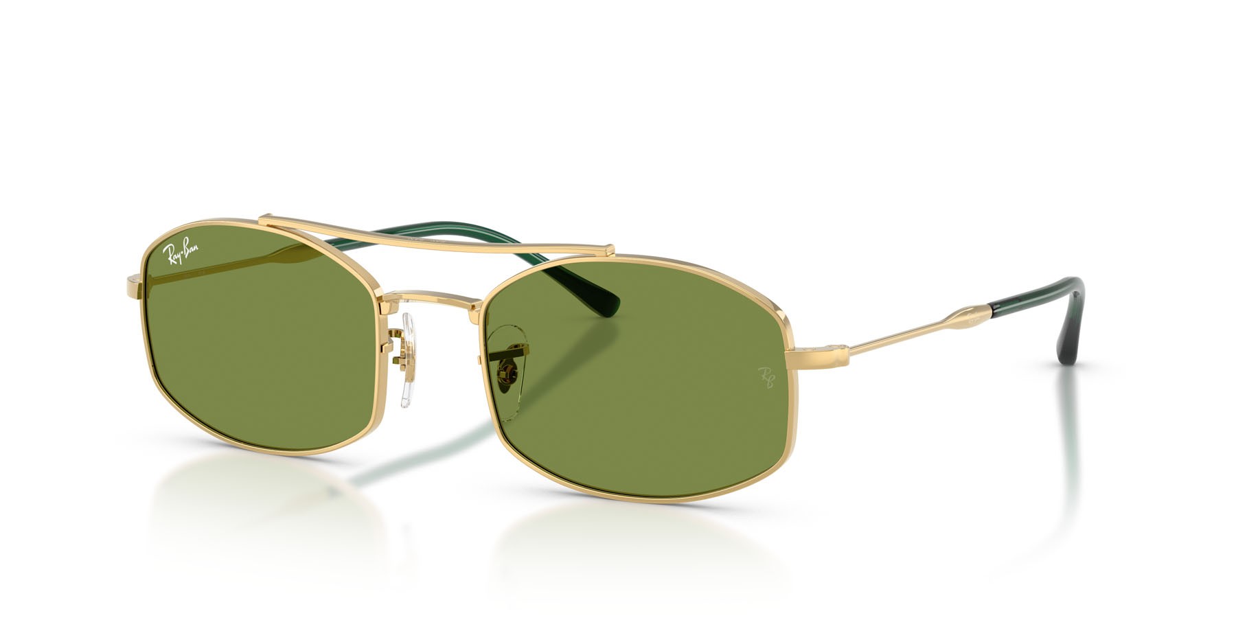 Sunglasses Ray-Ban RB 3719 (001/4E) color oro arista shape oval lenses verde