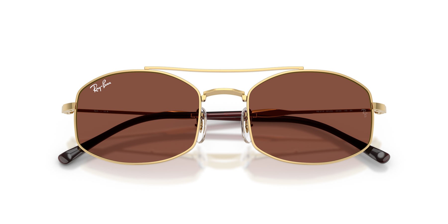 Sunglasses Ray-Ban RB 3719 (001/C5) color oro arista shape oval lenses rosso