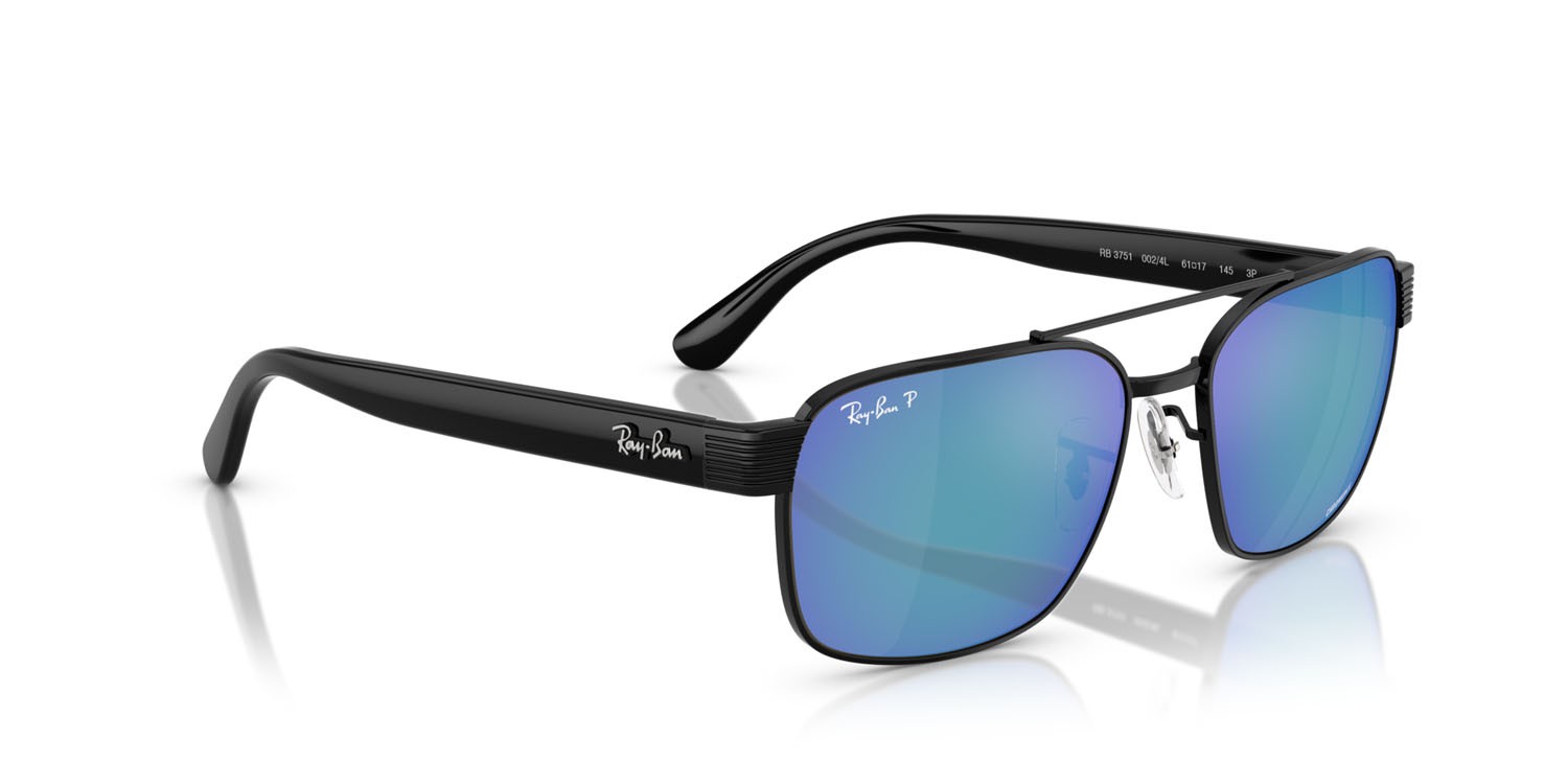 Occhiali da sole Ray-Ban RB 3751CH (002/4L) colore nero forma quadrato lenti polarizzata grigio specchiato blu