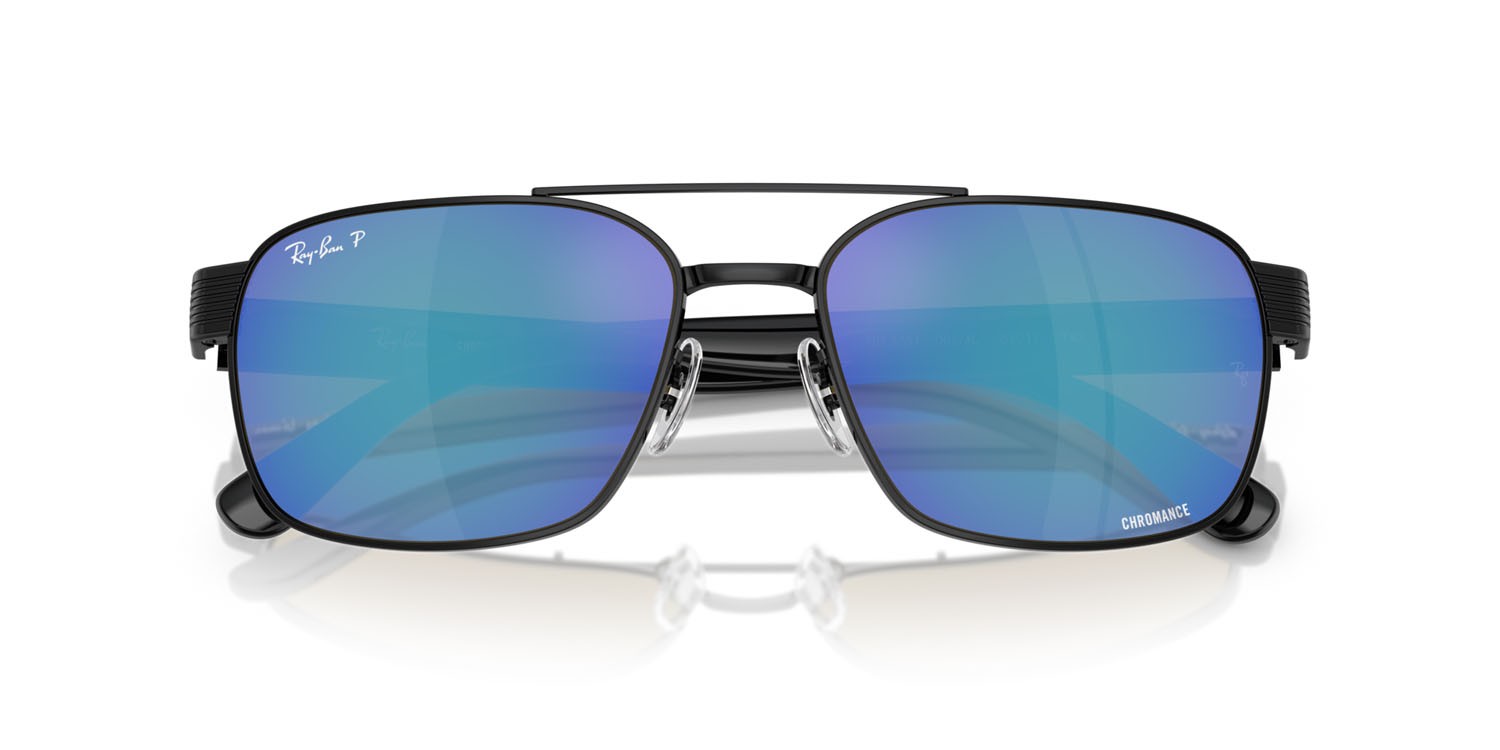 Occhiali da sole Ray-Ban RB 3751CH (002/4L) colore nero forma quadrato lenti polarizzata grigio specchiato blu