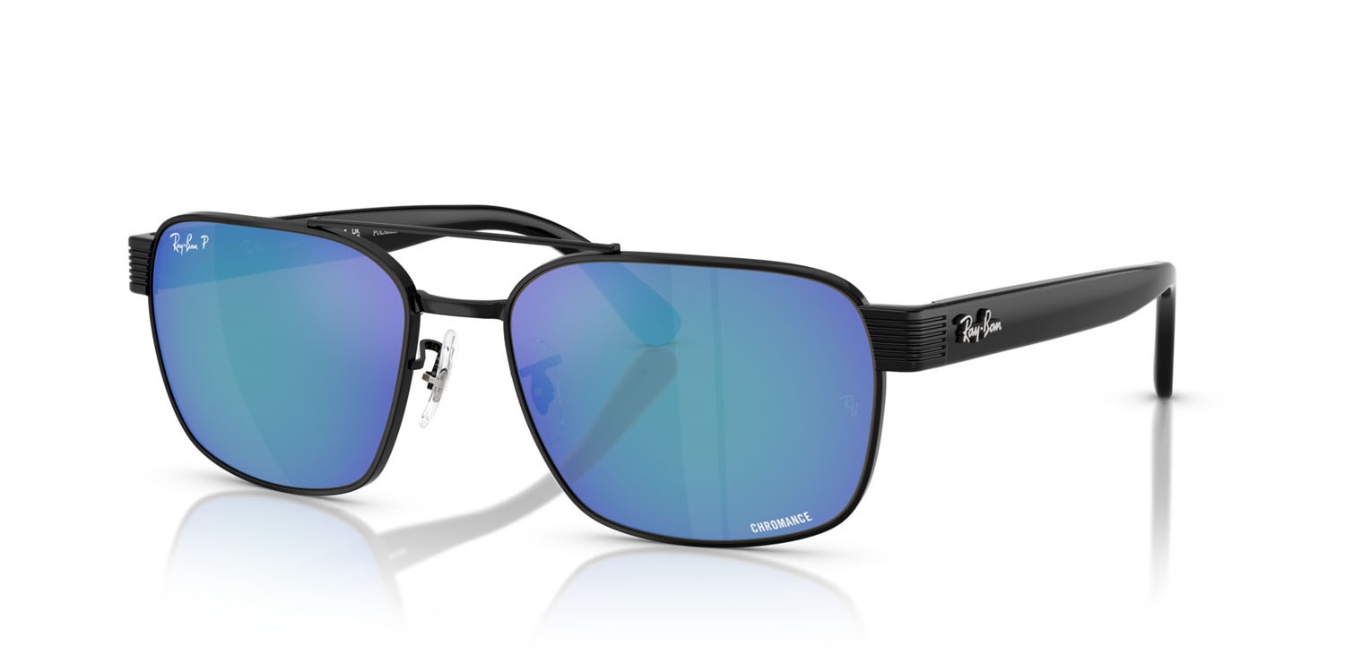 Occhiali da sole Ray-Ban RB 3751CH (002/4L) colore nero forma quadrato lenti polarizzata grigio specchiato blu